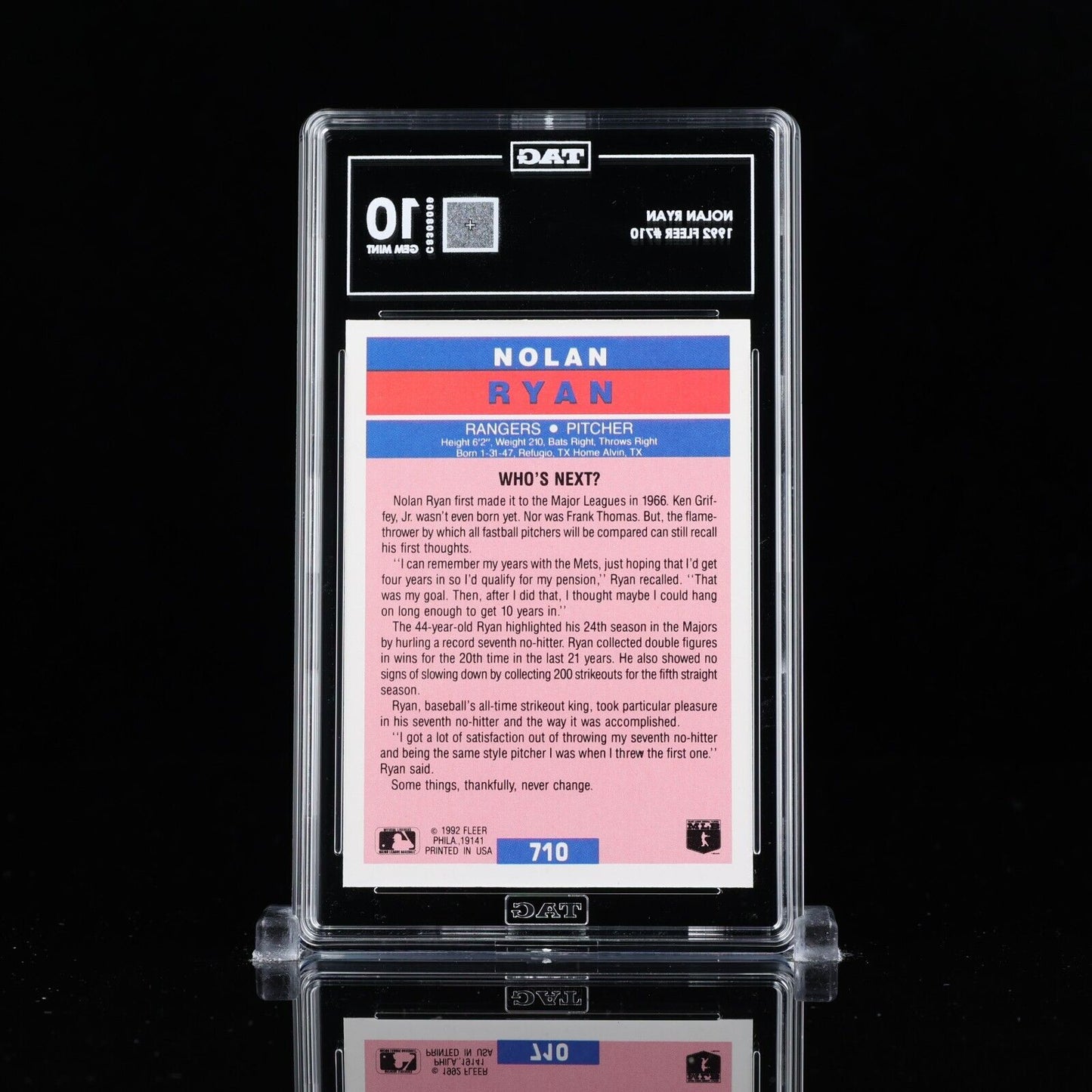 Nolan Ryan 1992 Fleer #710 All-Star HOF TAG 10 GEM MINT rare pop 1 C8308009