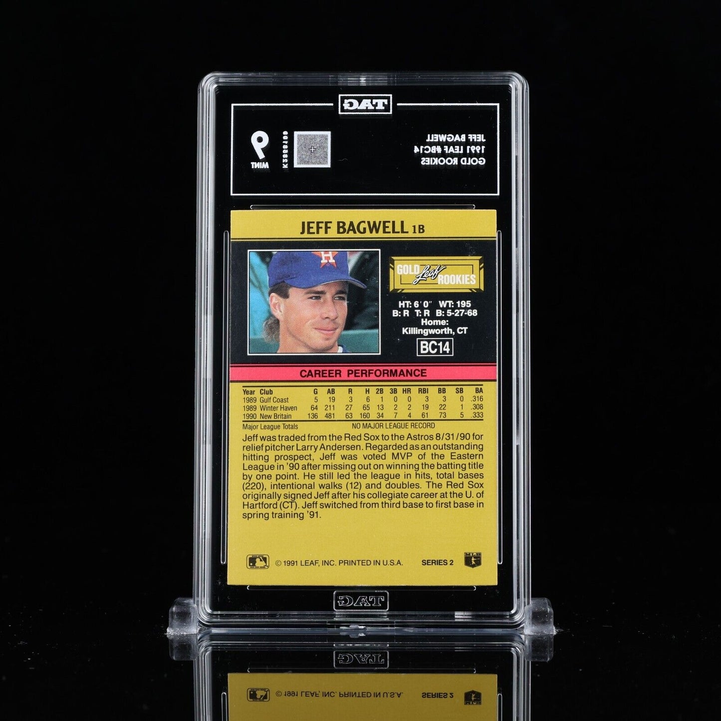 Jeff Bagwell 1991 Leaf Gold Rookies #BC14 RC ROY MVP HOF TAG 9 MINT rare pop 1