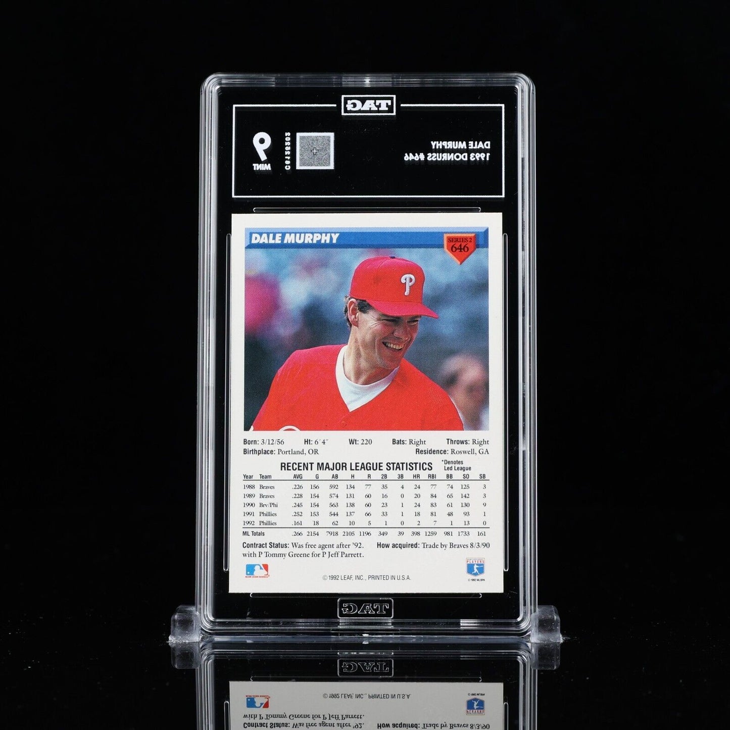 Dale Murphy 1993 Donruss #646 HOF MVP TAG 9 MINT rare pop 1