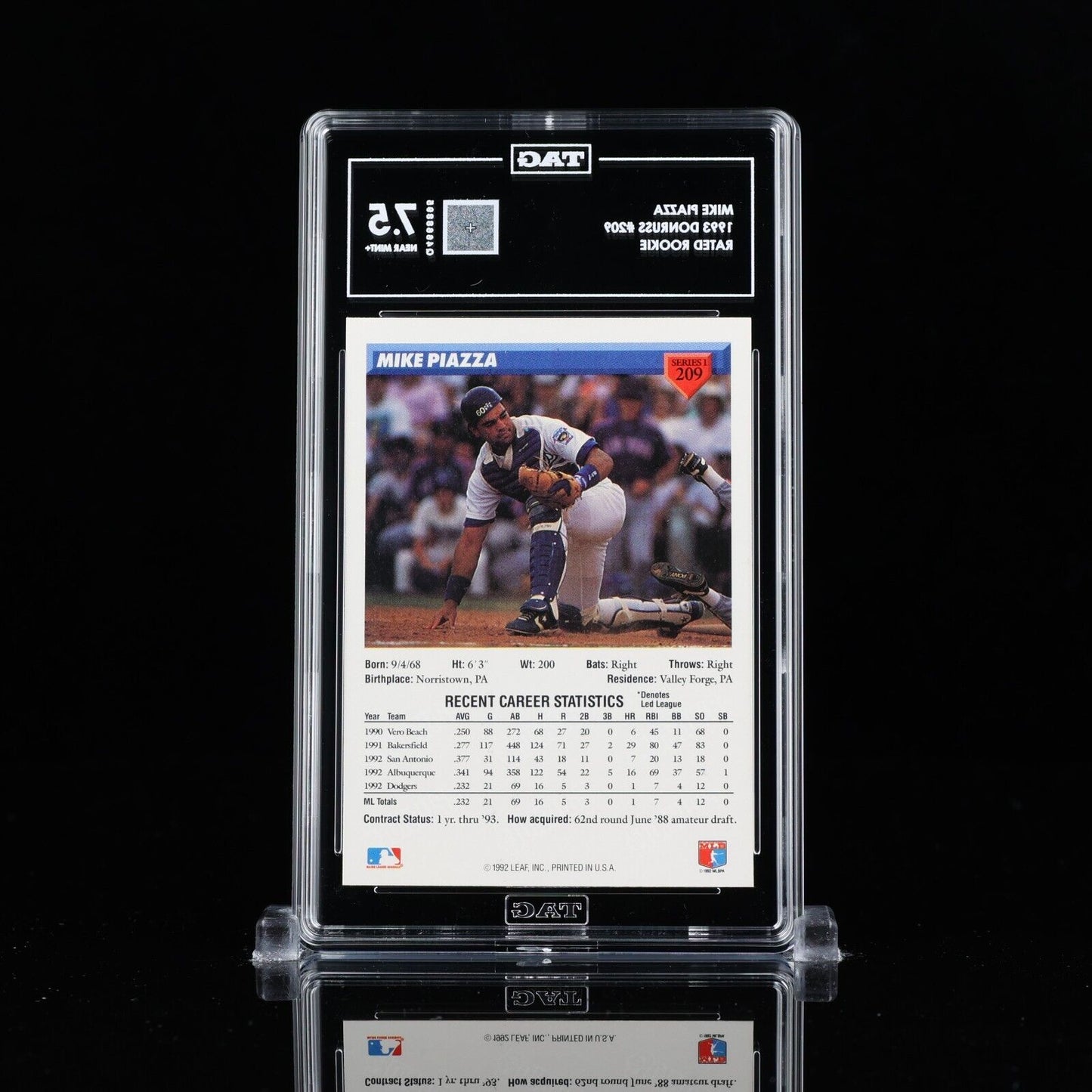 Mike Piazza 1993 Donruss #209 Rated Rookie RC HOF TAG 7.5 NEAR MINT+ rare pop 1