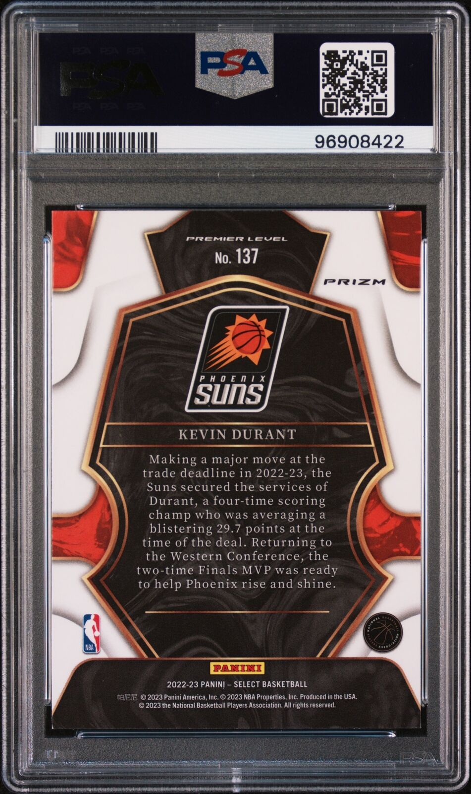 2022 Panini Select #137 Kevin Durant Blue Prizm PSA 10