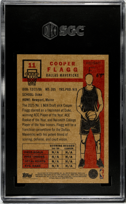 2025-26 Topps Living #11 Cooper Flagg SGC 10 Rookie of the Year
