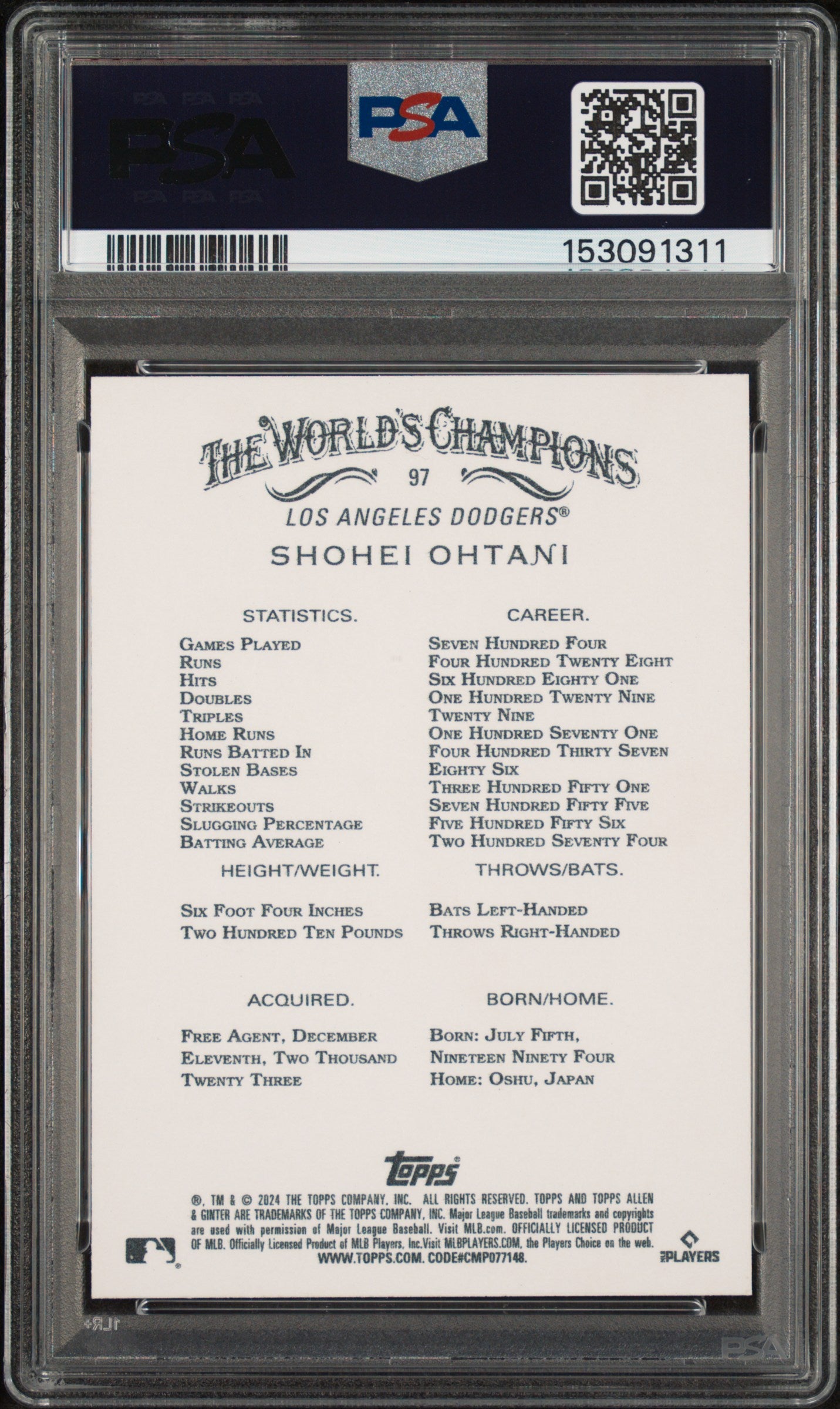 2024 Topps Allen & Ginter #97 Shohei Ohtani PSA 10