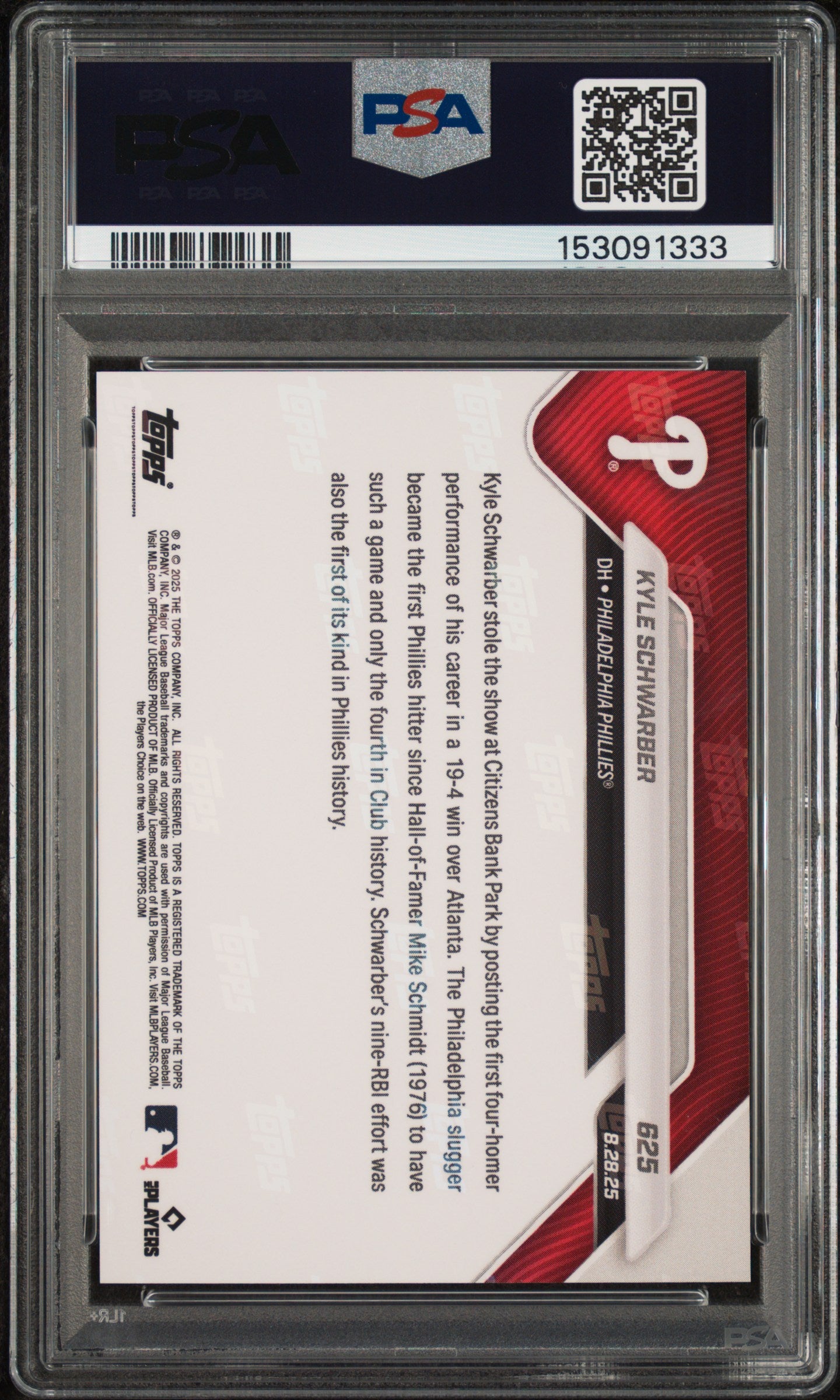 2025 Topps Now #625 Kyle Schwarber PSA 10