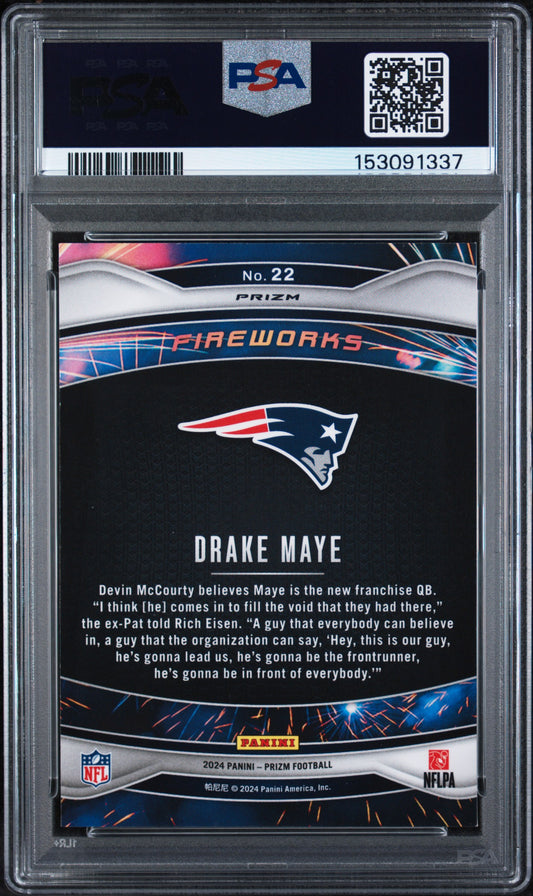 2024 Panini Prizm #22 Drake Maye Fireworks Green Wave Prizm PSA 9