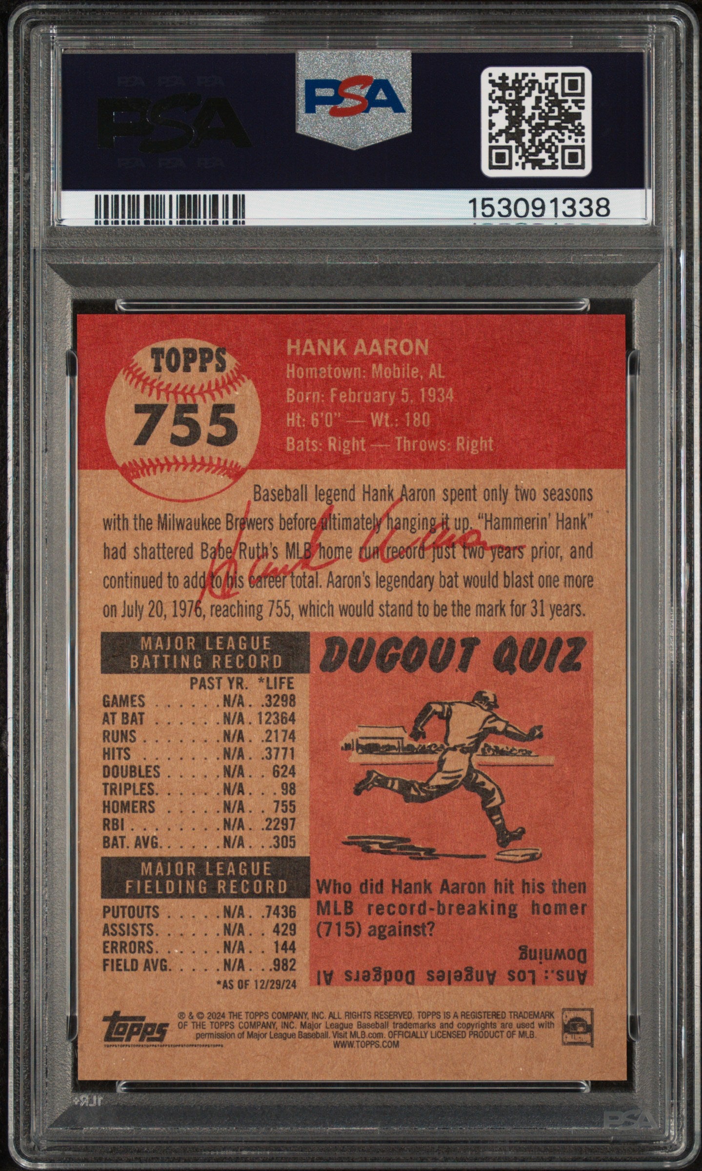 2024 Topps Living #755 Hank Aaron PSA 8
