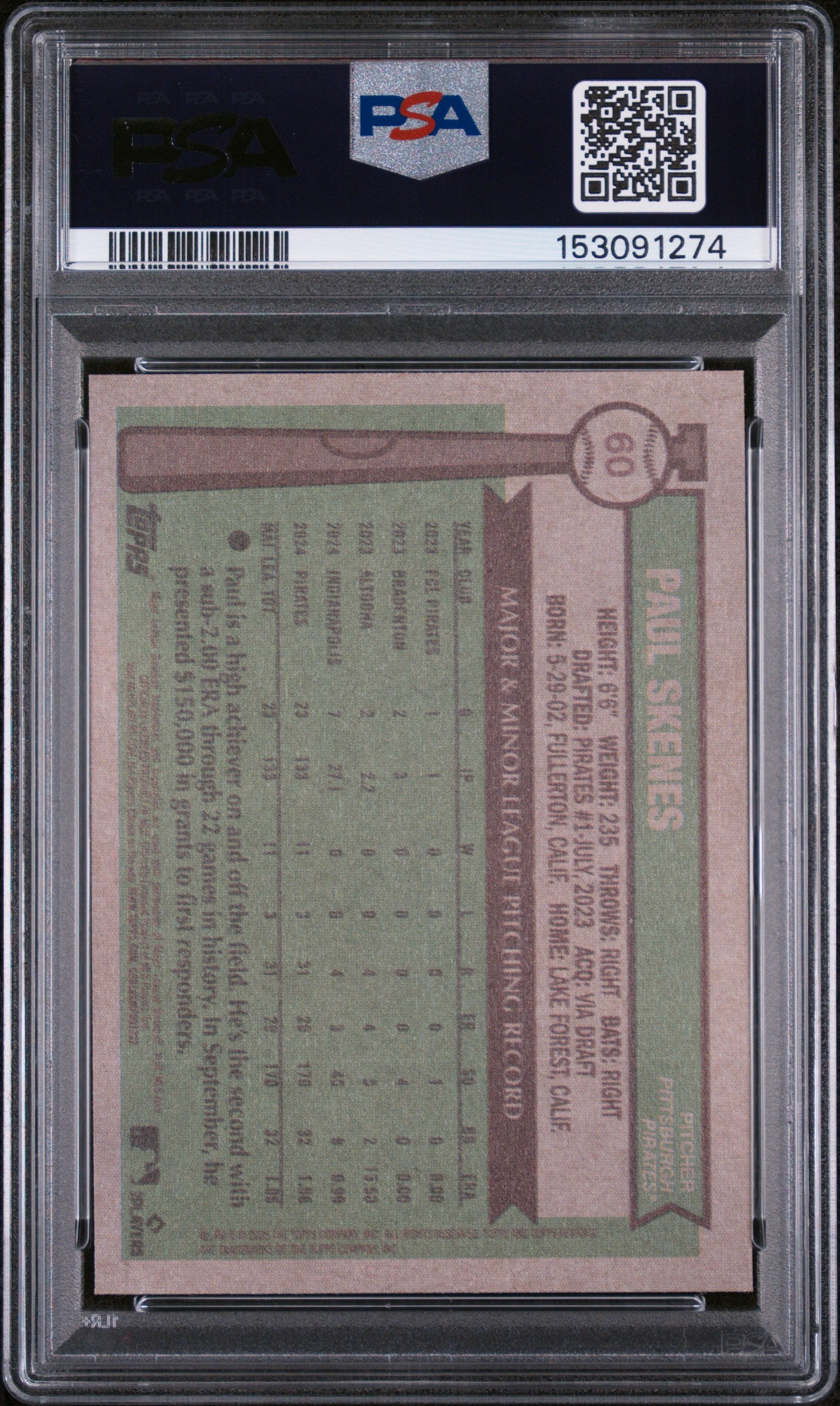 2025 Topps Heritage #60 Paul Skenes PSA 10