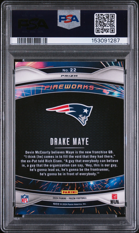 2024 Panini Prizm #22 Drake Maye Fireworks Green Prizm PSA 9