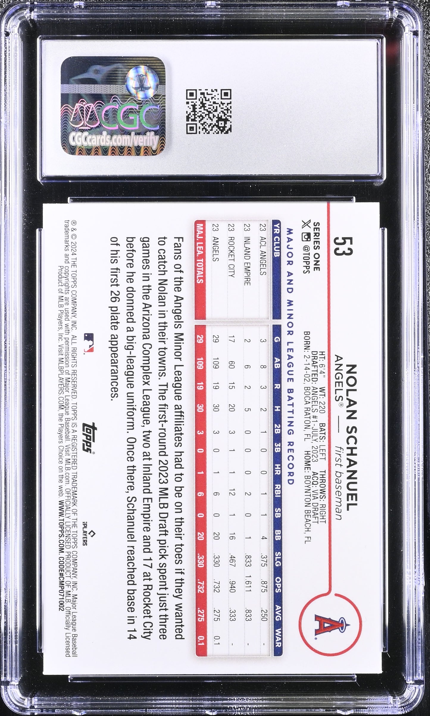 Nolan Schanuel 2024 Topps #53 Rookie CGC 10