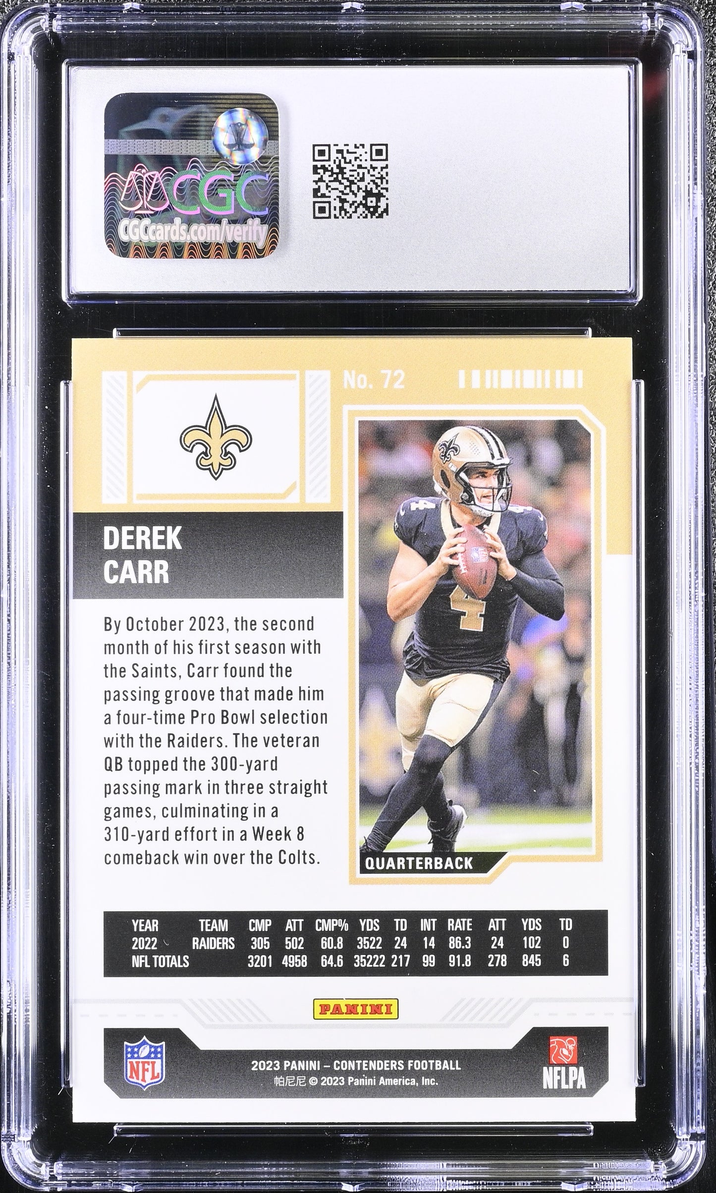 Derek Carr 2023 Panini Contenders #72 CGC 10