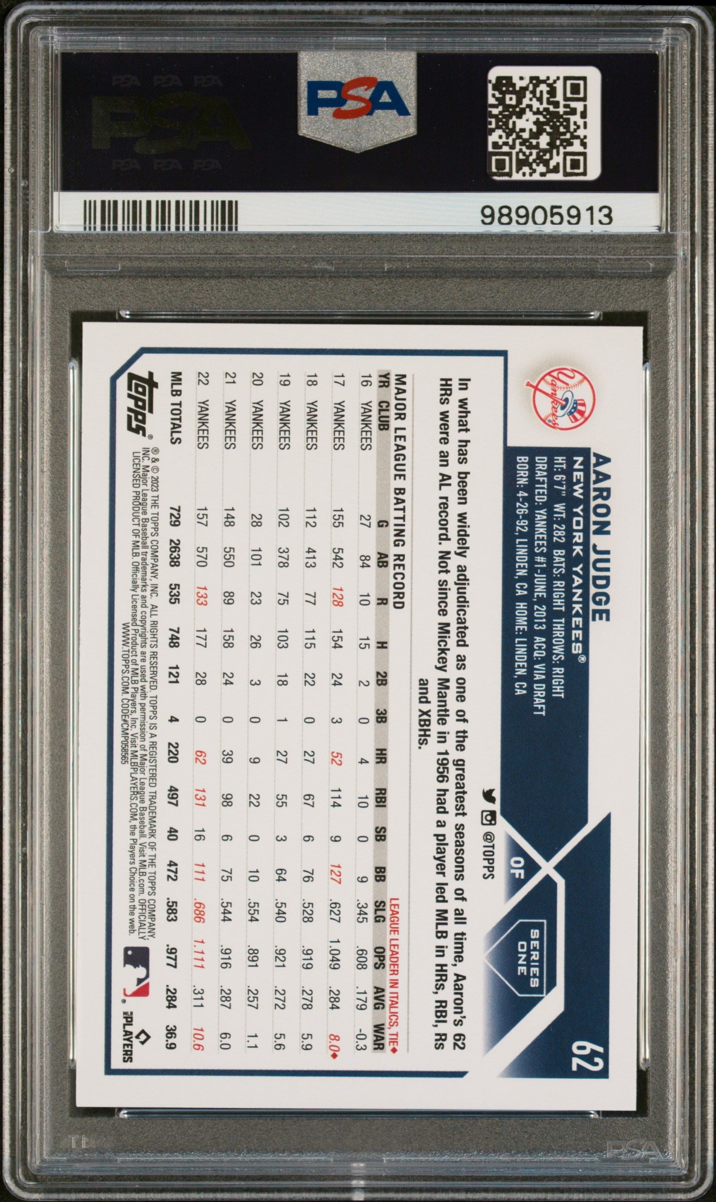 Aaron Judge 2023 Topps #62 PSA 10
