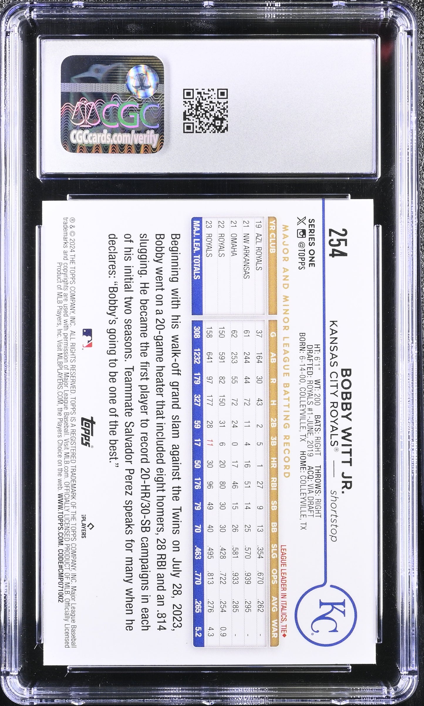 Bobby Witt Jr. 2024 Topps #254 CGC 10
