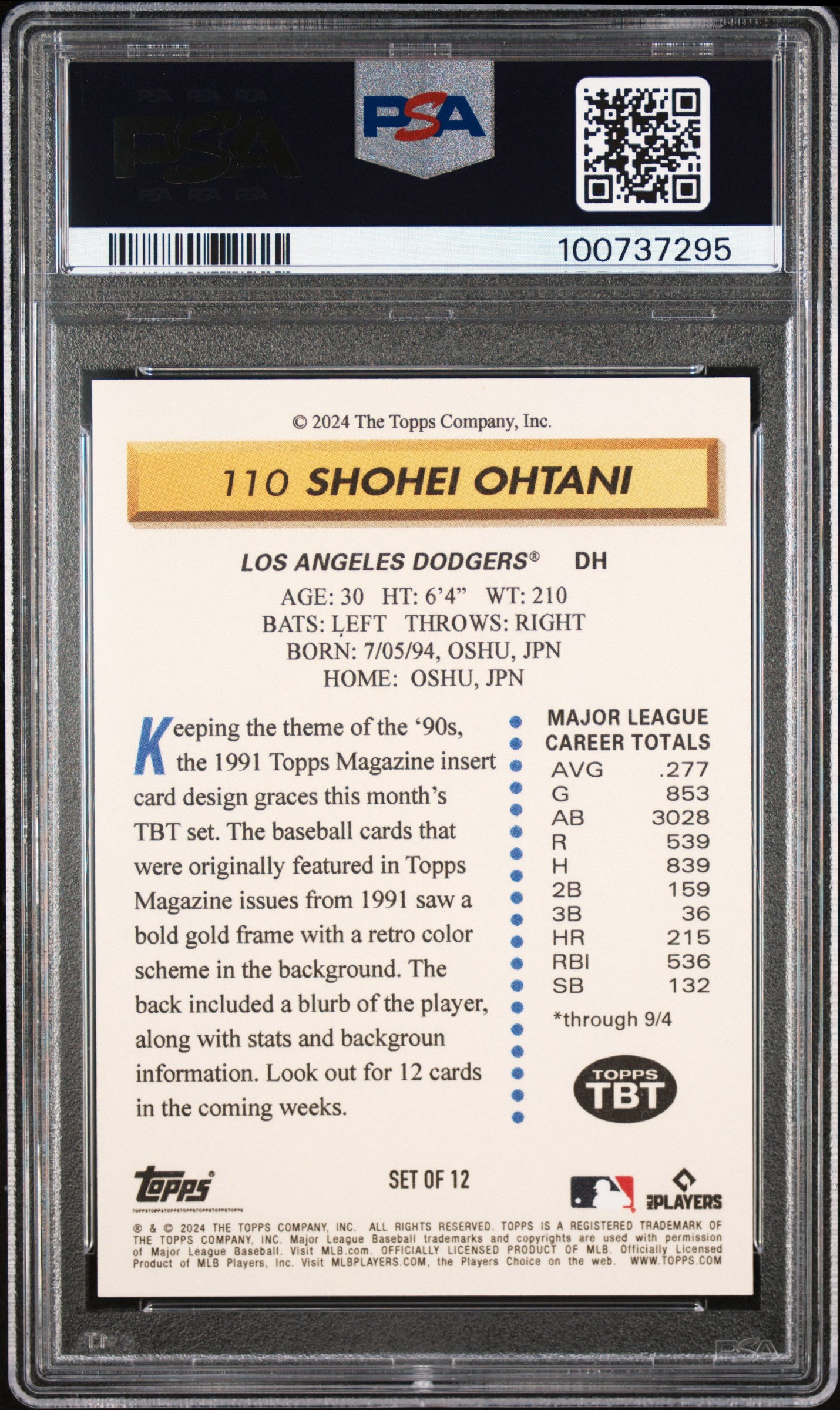 Shohei Ohtani 2024 Topps Throwback Thursday #110 PSA 9