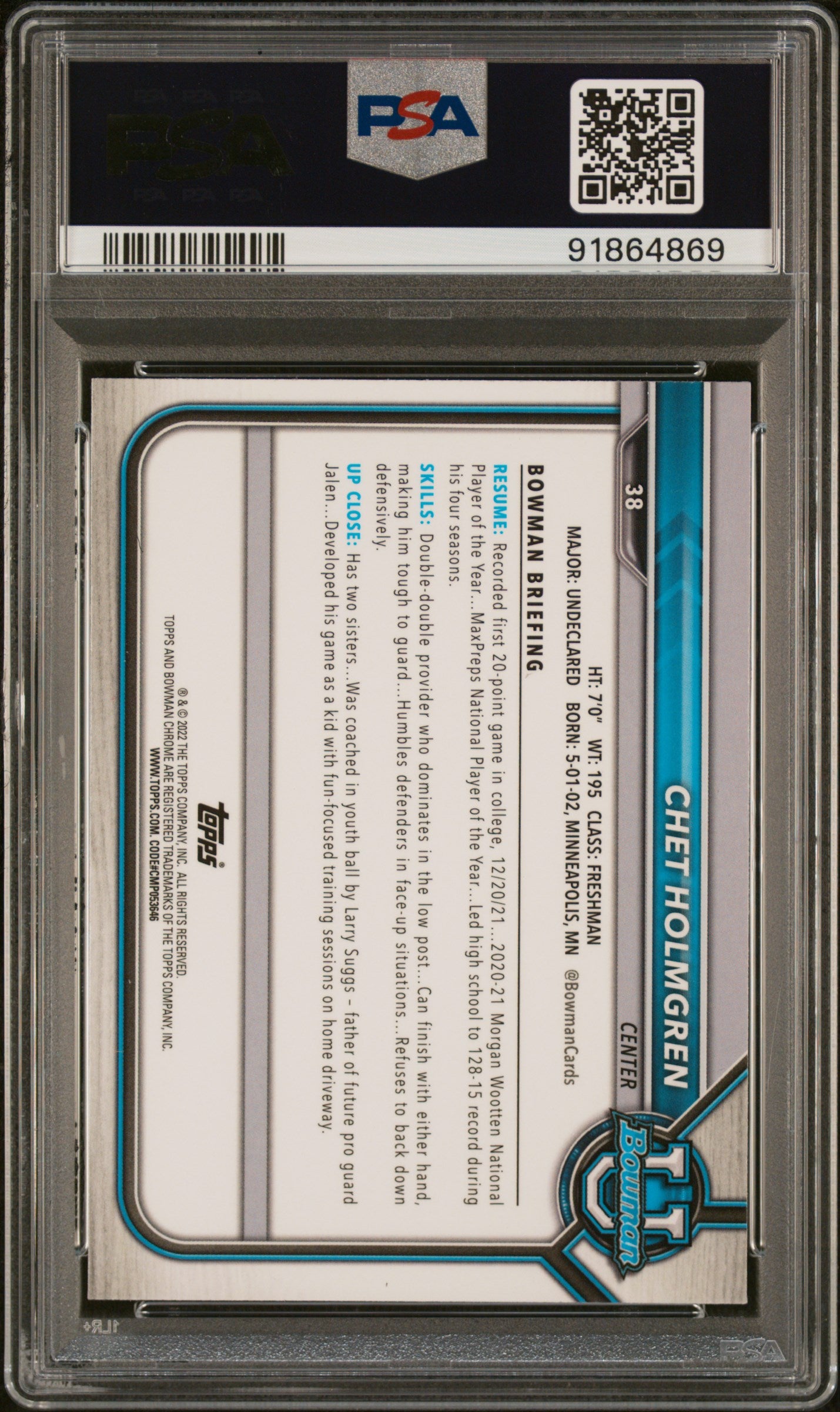 Chet Holmgren 2021 Bowman University #38 PSA 9