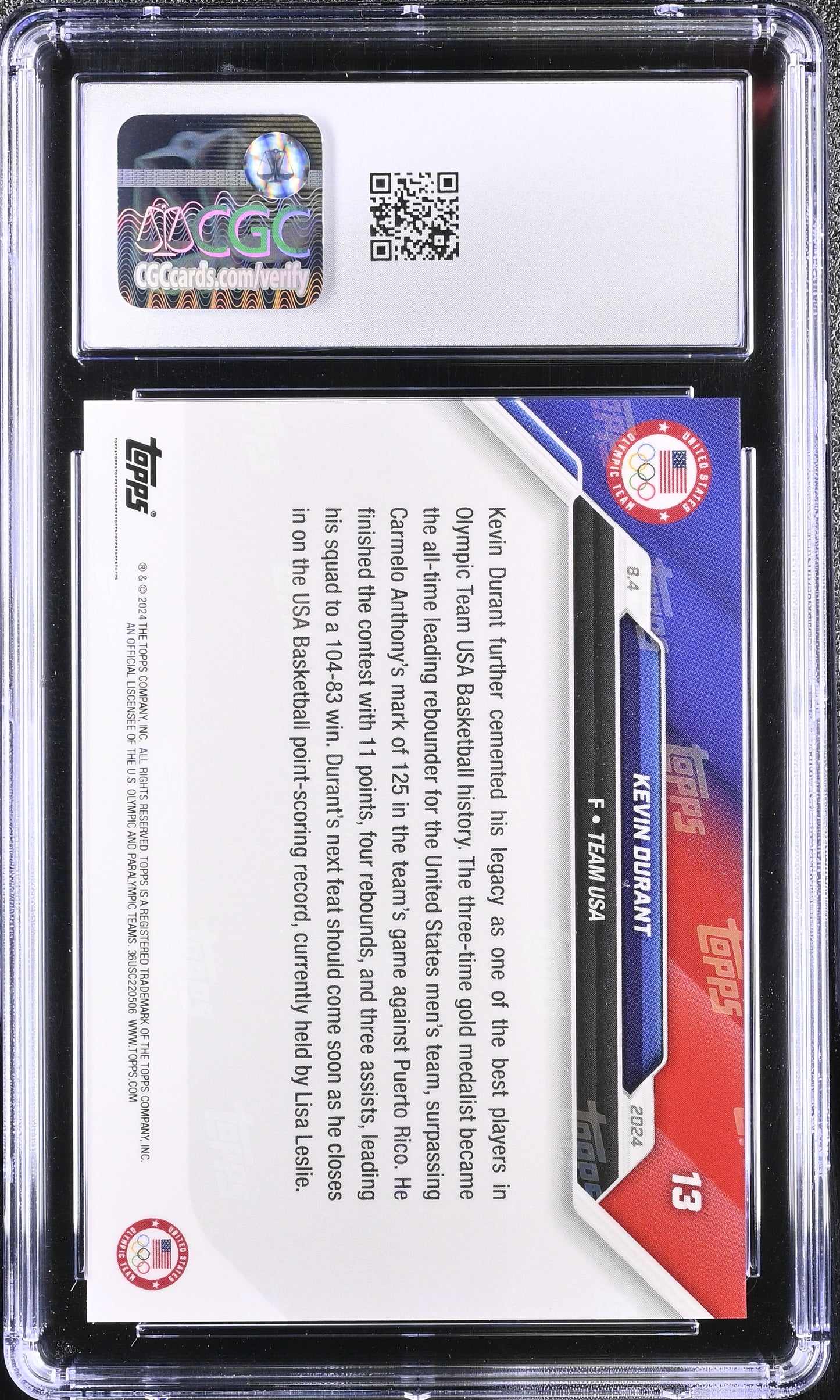 2024 Topps Now Olympic Games Kevin Durant #13 CGC 10