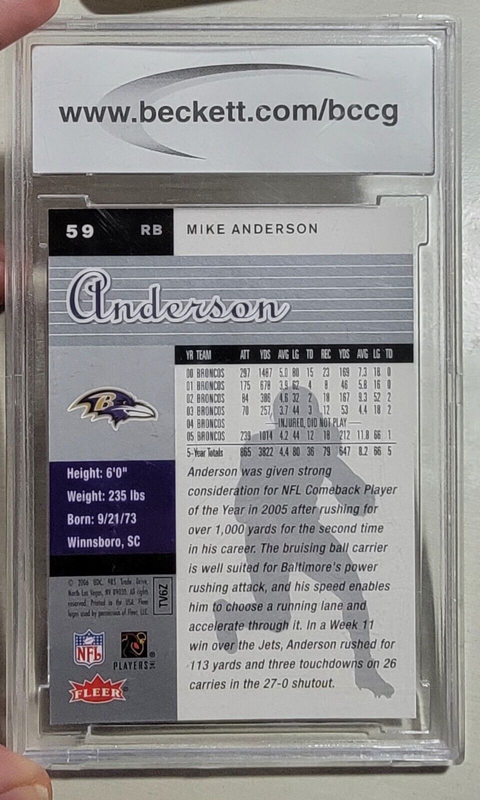 2006 Fleer Ultra #59 Mike Anderson BCCG 10 Gem Mint