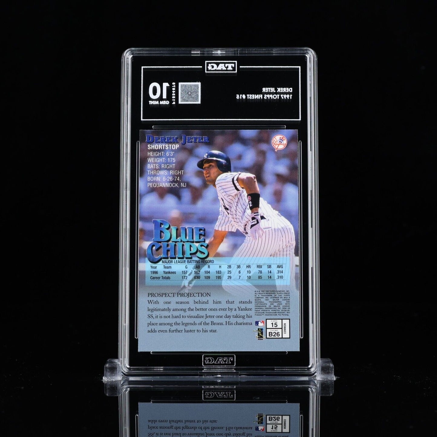 Derek Jeter 1997 Topps Finest #15 w/coating MVP HOF TAG 10 GEM MINT P153467