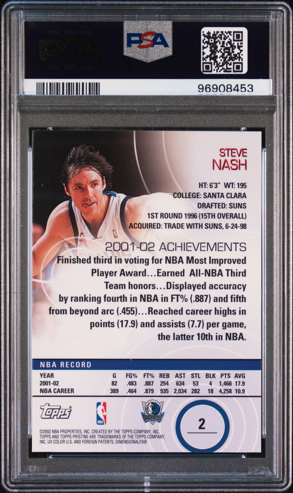 2002 Topps Pristine #2 Steve Nash MVP HOF PSA 9