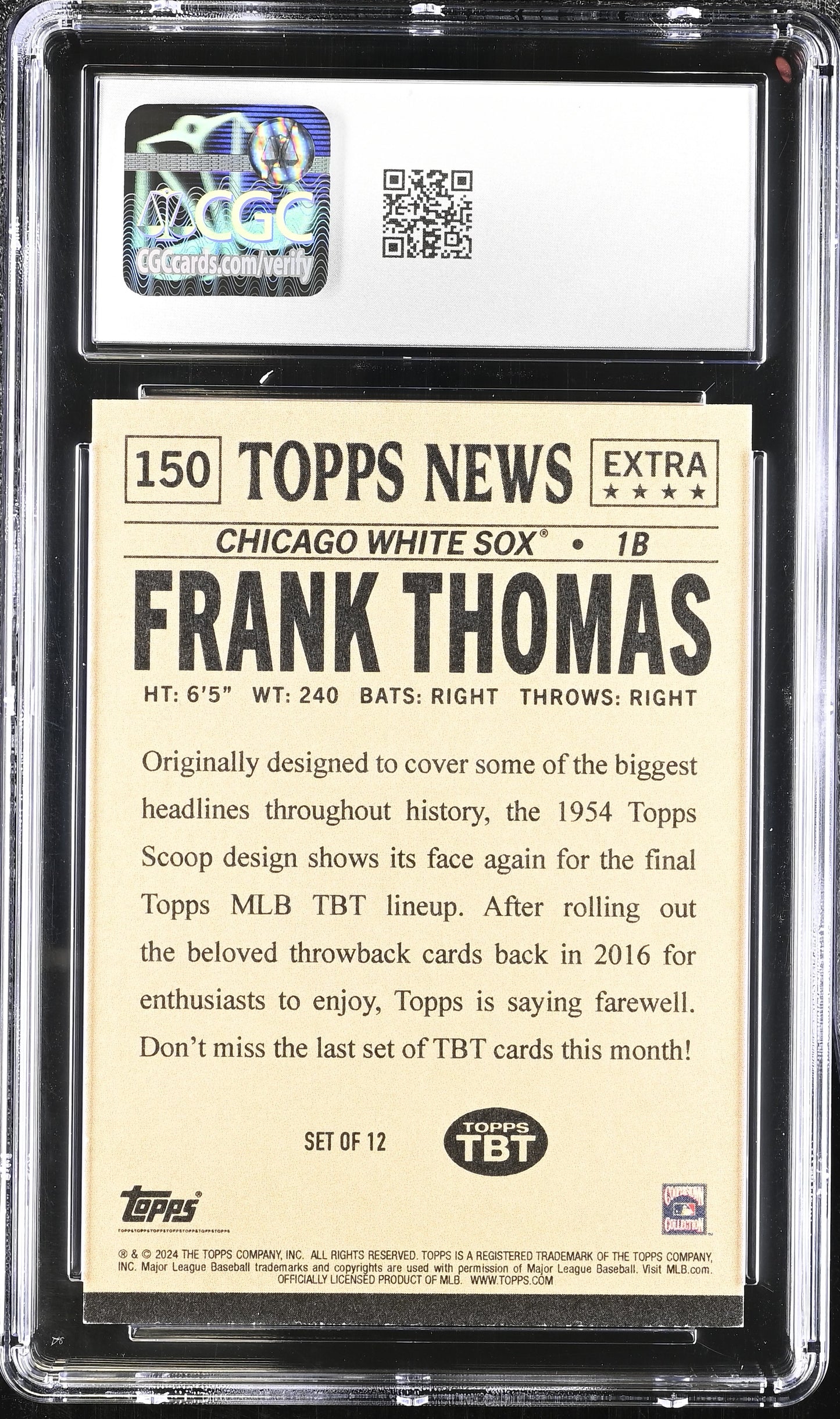 2024 Topps Throwback Thursday #150 Frank Thomas CGC 8