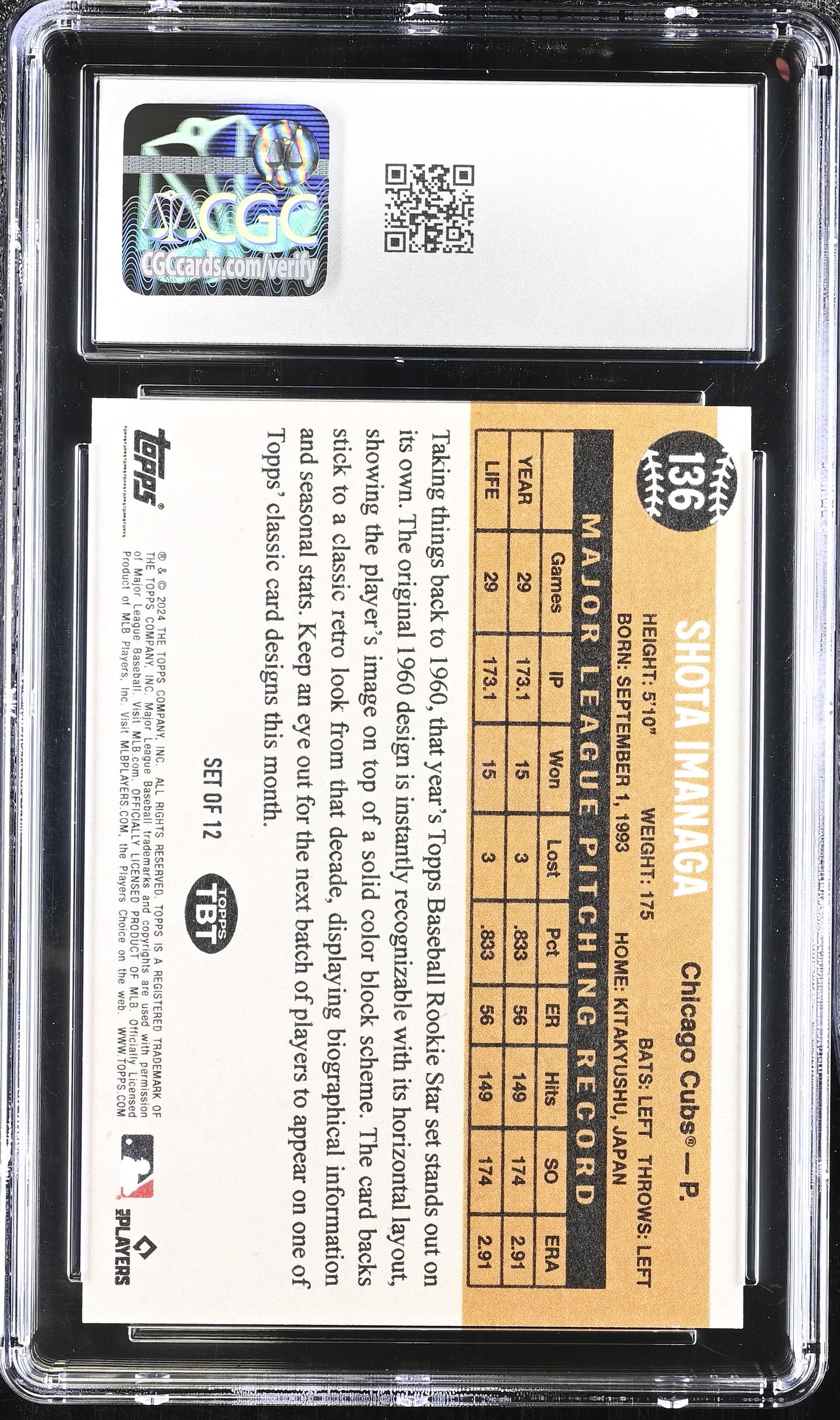2024 Topps Throwback Thursday #136 Shota Imanaga CGC 9