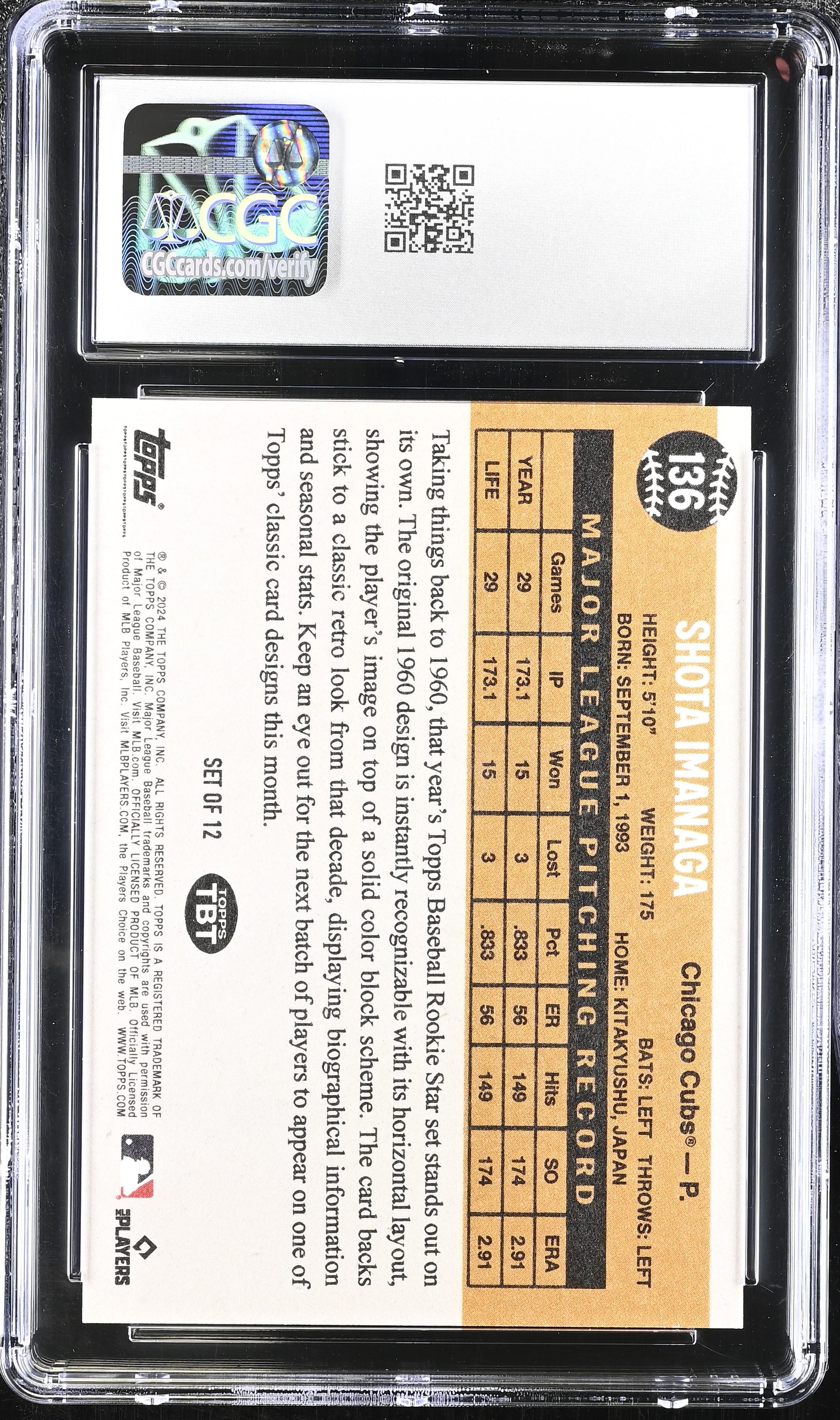 2024 Topps Throwback Thursday #136 Shota Imanaga CGC 9