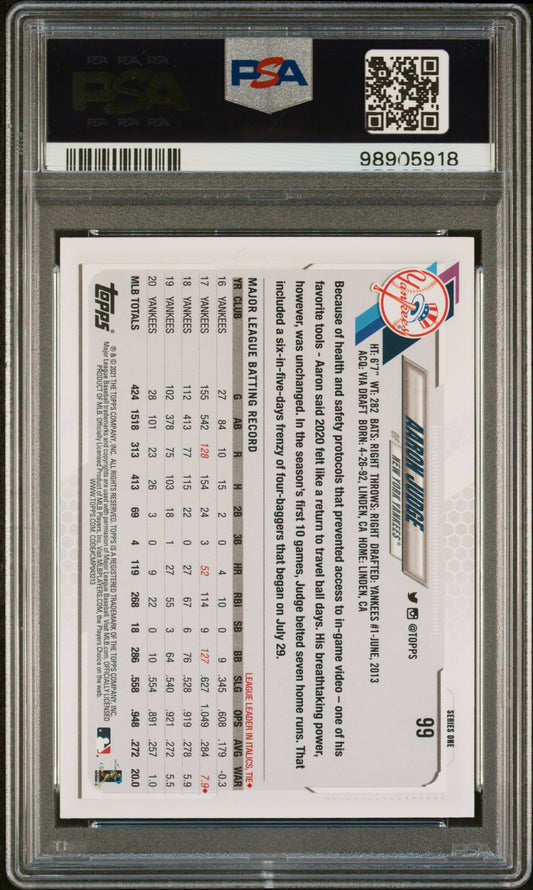 2021 Topps #99a Aaron Judge PSA 9