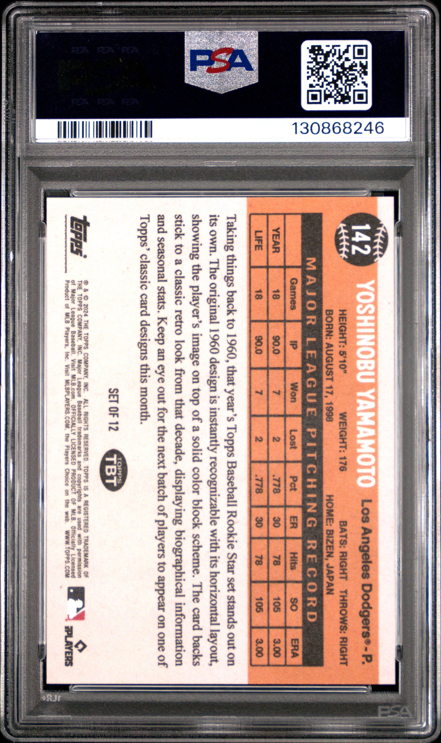 2024 Topps TBT #142 Yoshinobu Yamamoto Silver /5 RC PSA 10 GEM MINT