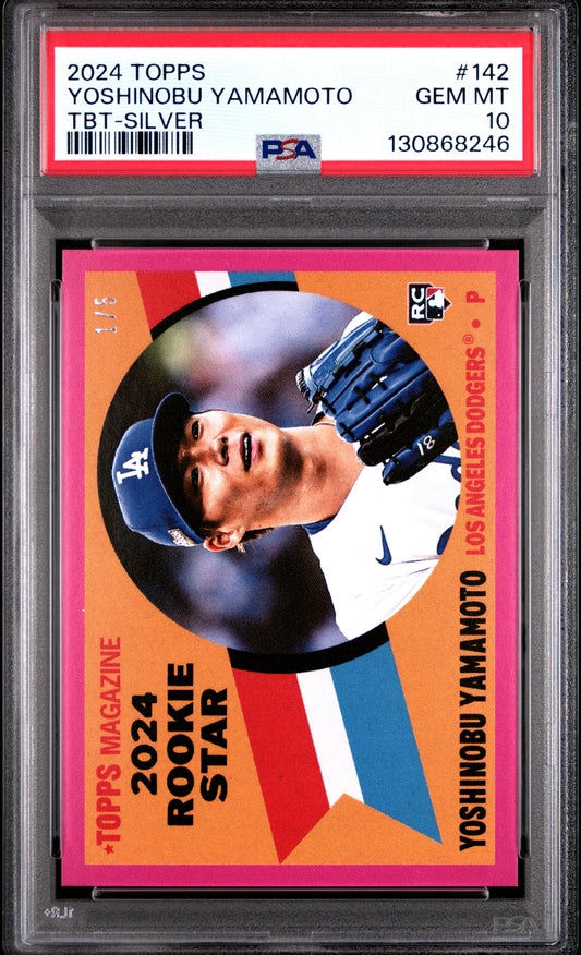 2024 Topps TBT #142 Yoshinobu Yamamoto Silver /5 RC PSA 10 GEM MINT