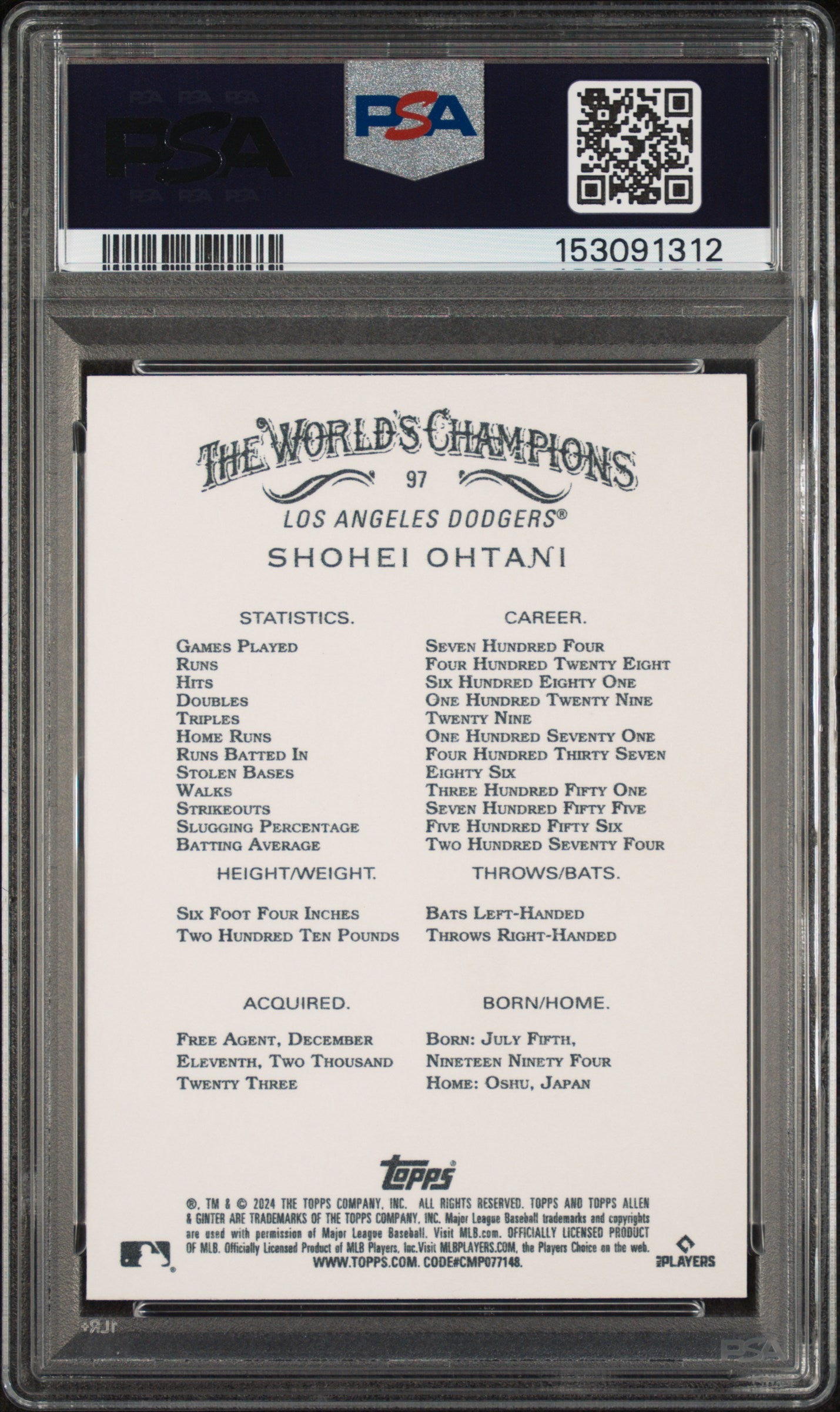 2024 Topps Allen & Ginter #97 Shohei Ohtani PSA 10