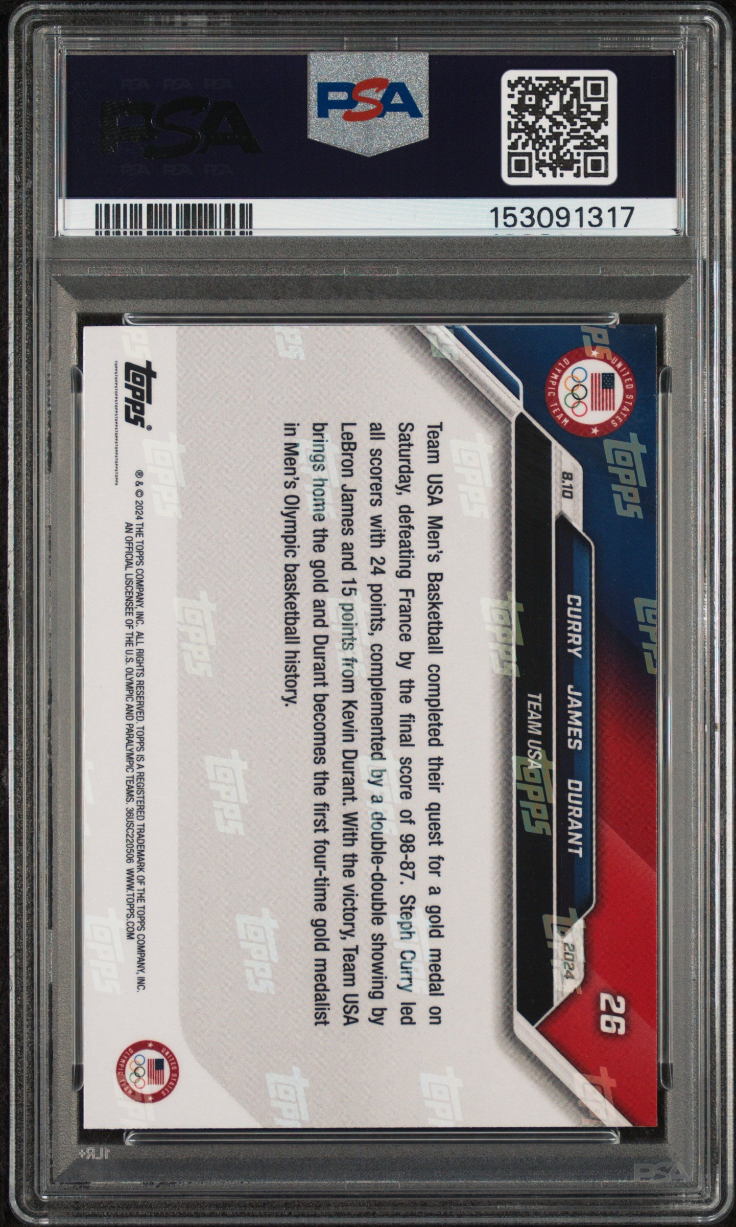 2024 Topps Now Olympic Games #26 LeBron J/ S Curry / KD PSA 10