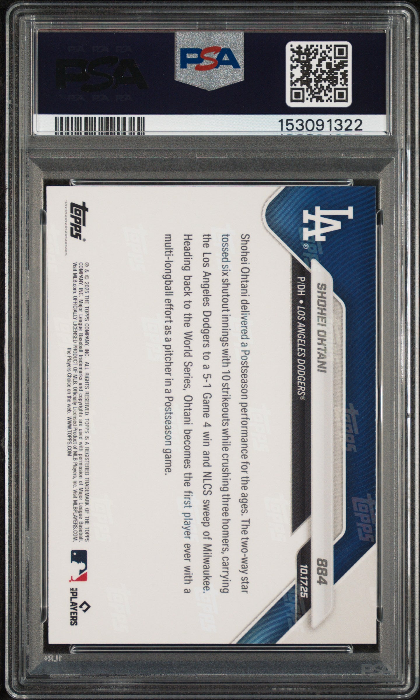 2025 Topps Now #884 Shohei Ohtani PSA 10