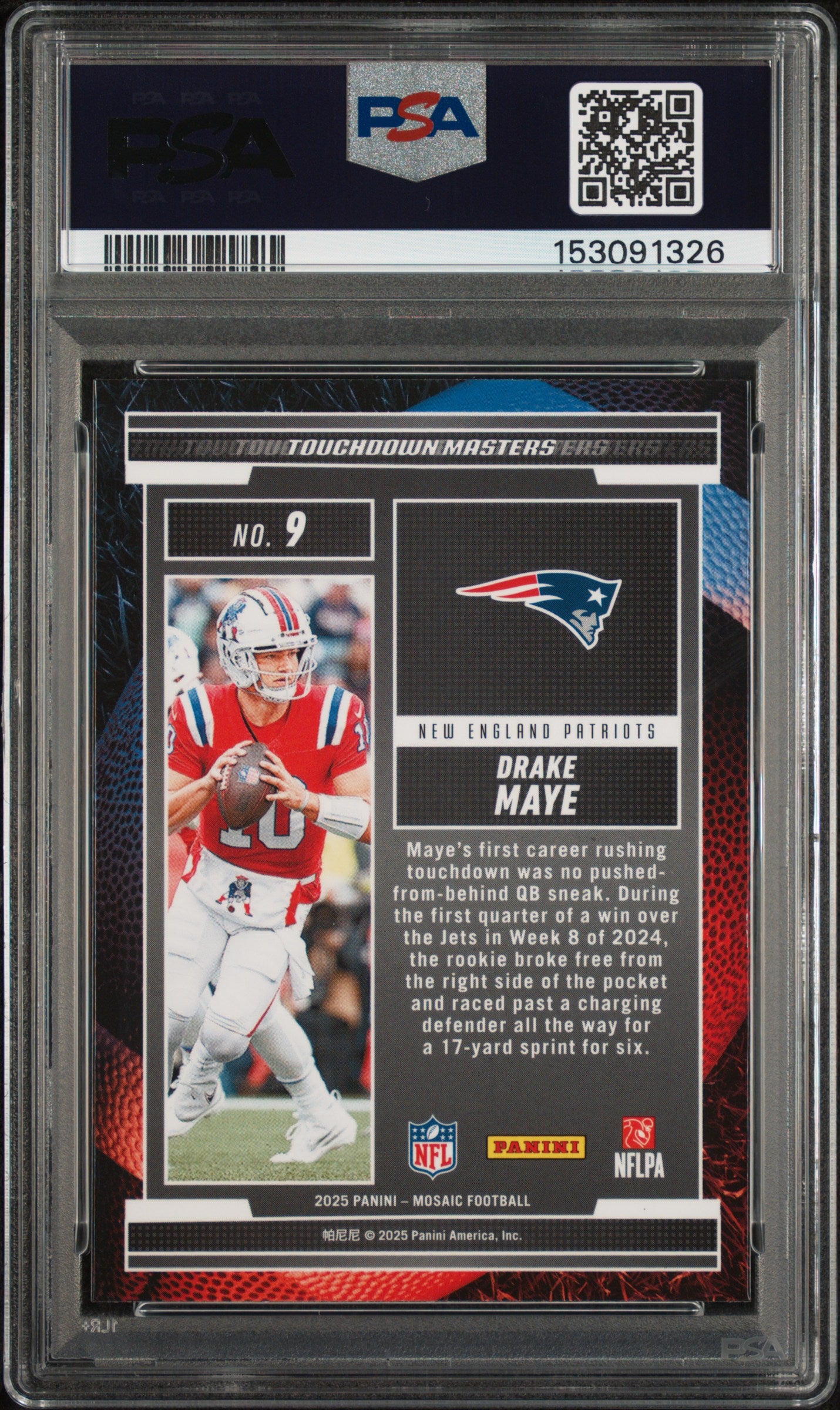 2025 Panini Mosaic #9 Drake Maye Touchdown Masters Mosaic PSA 10