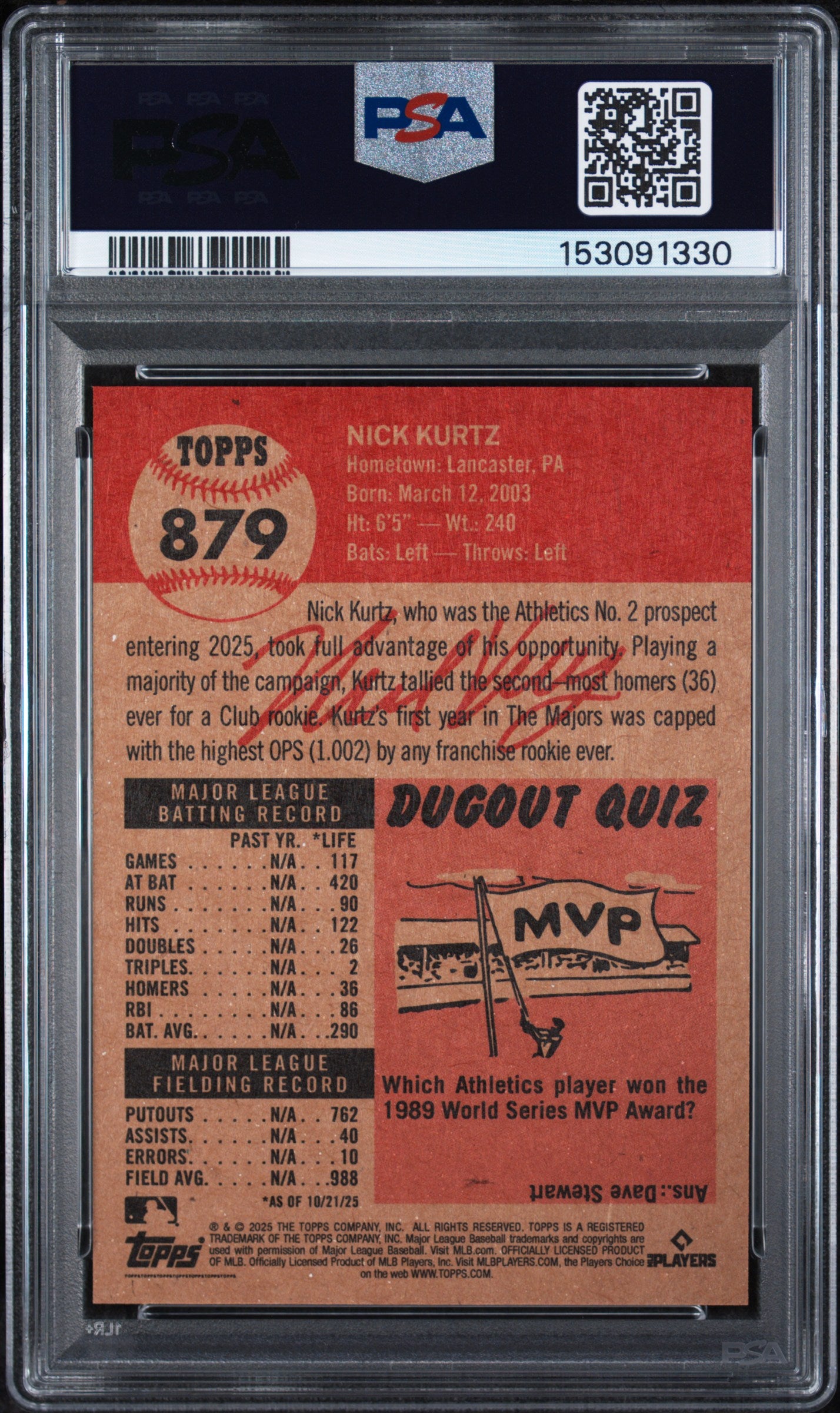 2025 Topps Living #879 Nick Kurtz PSA 10