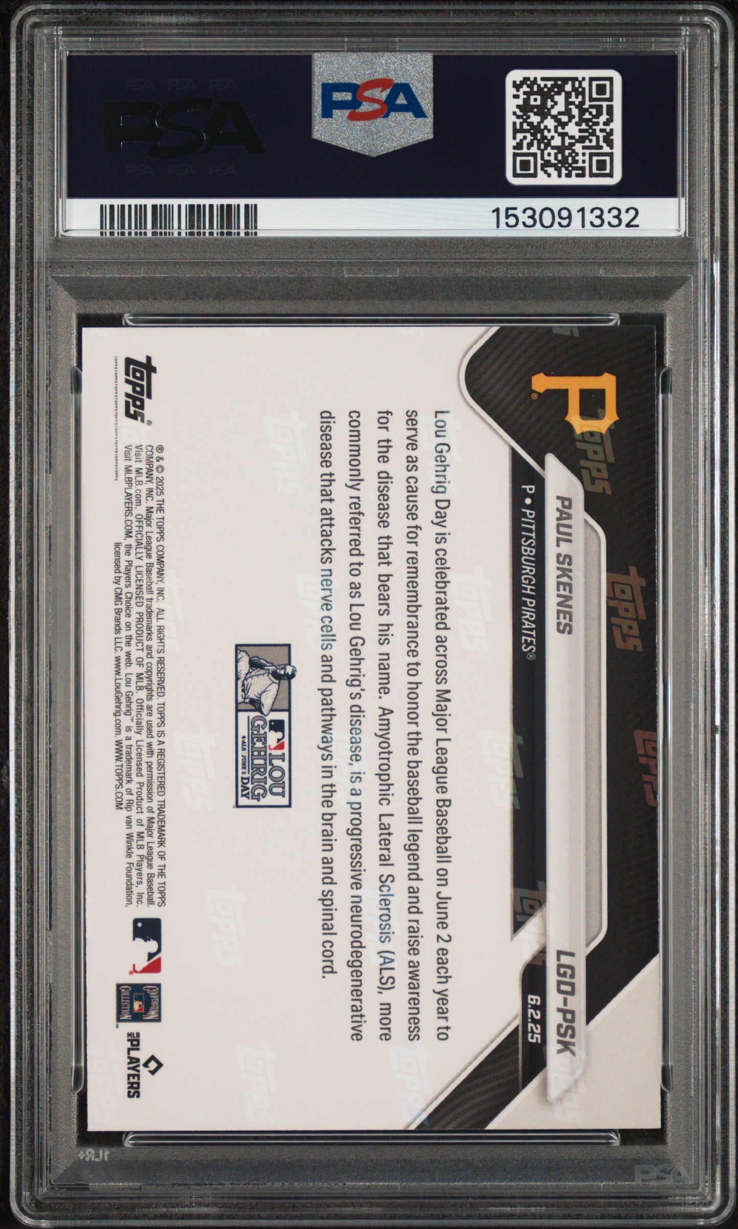 2025 Topps Now Lou Gehrig Day #LGD-PSK Paul Skenes PSA 9
