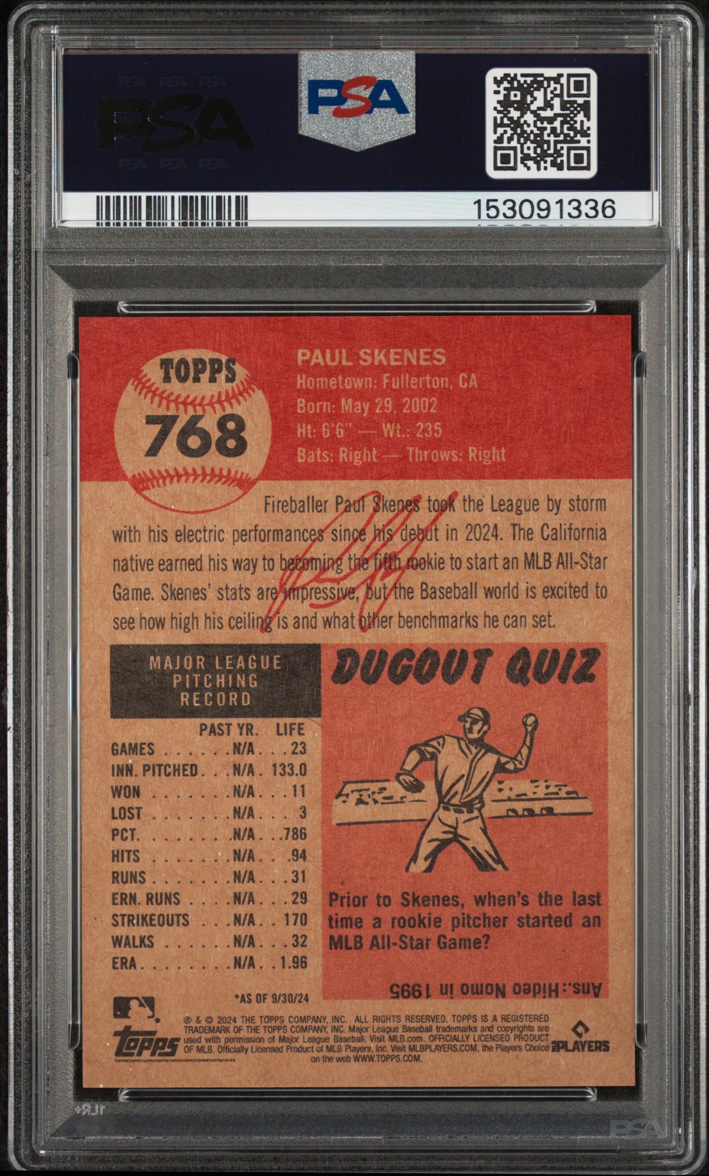 2024 Topps Living #768 Paul Skenes PSA 10