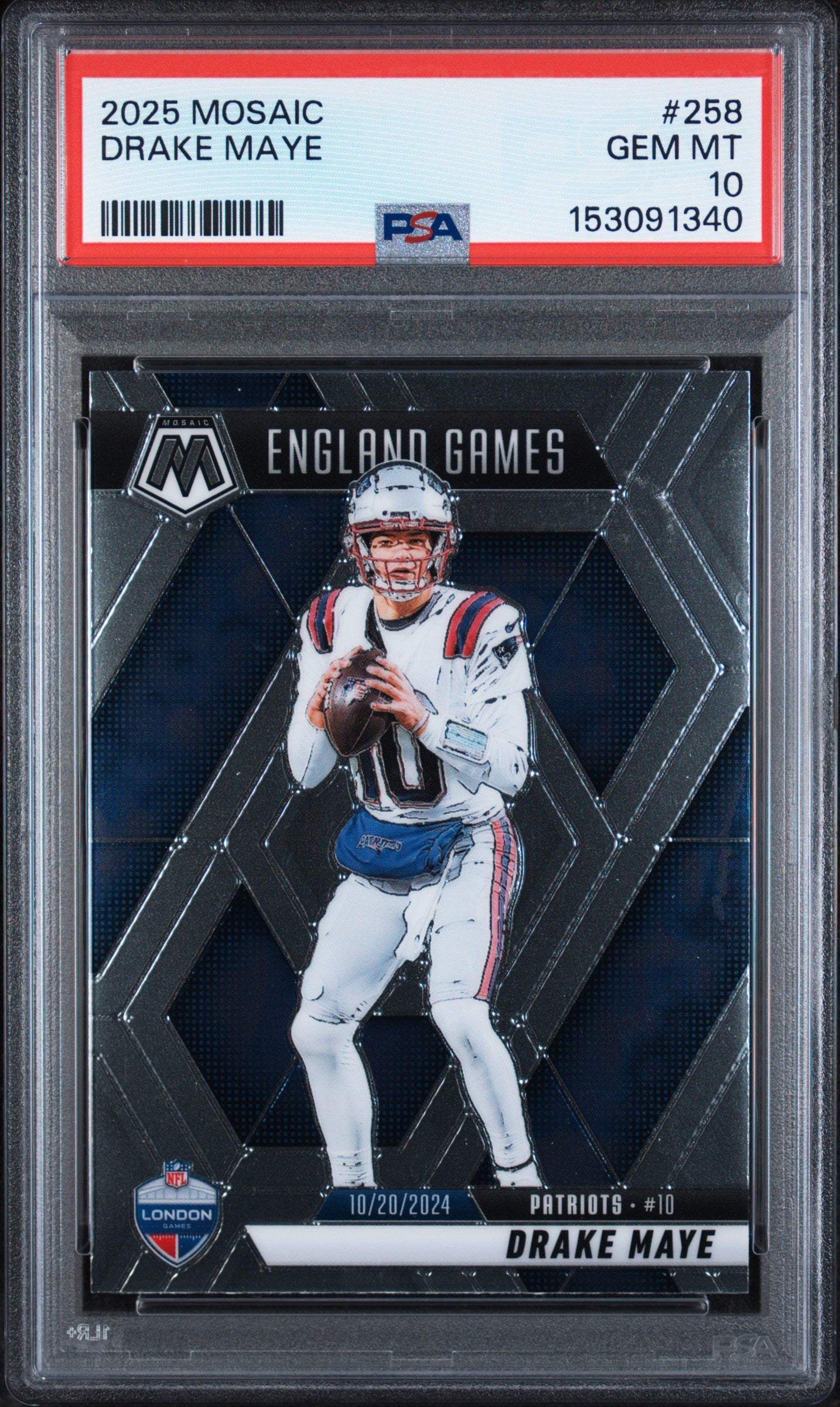 2025 Panini Mosaic #258 Drake Maye PSA 10