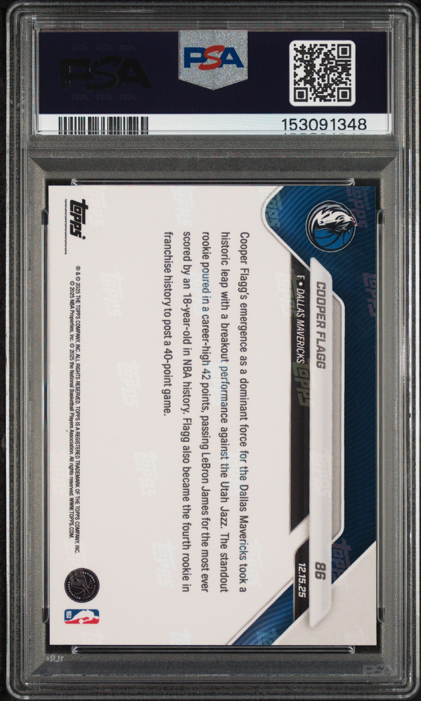 2025-26 Topps Now #86 Cooper Flagg PSA 10