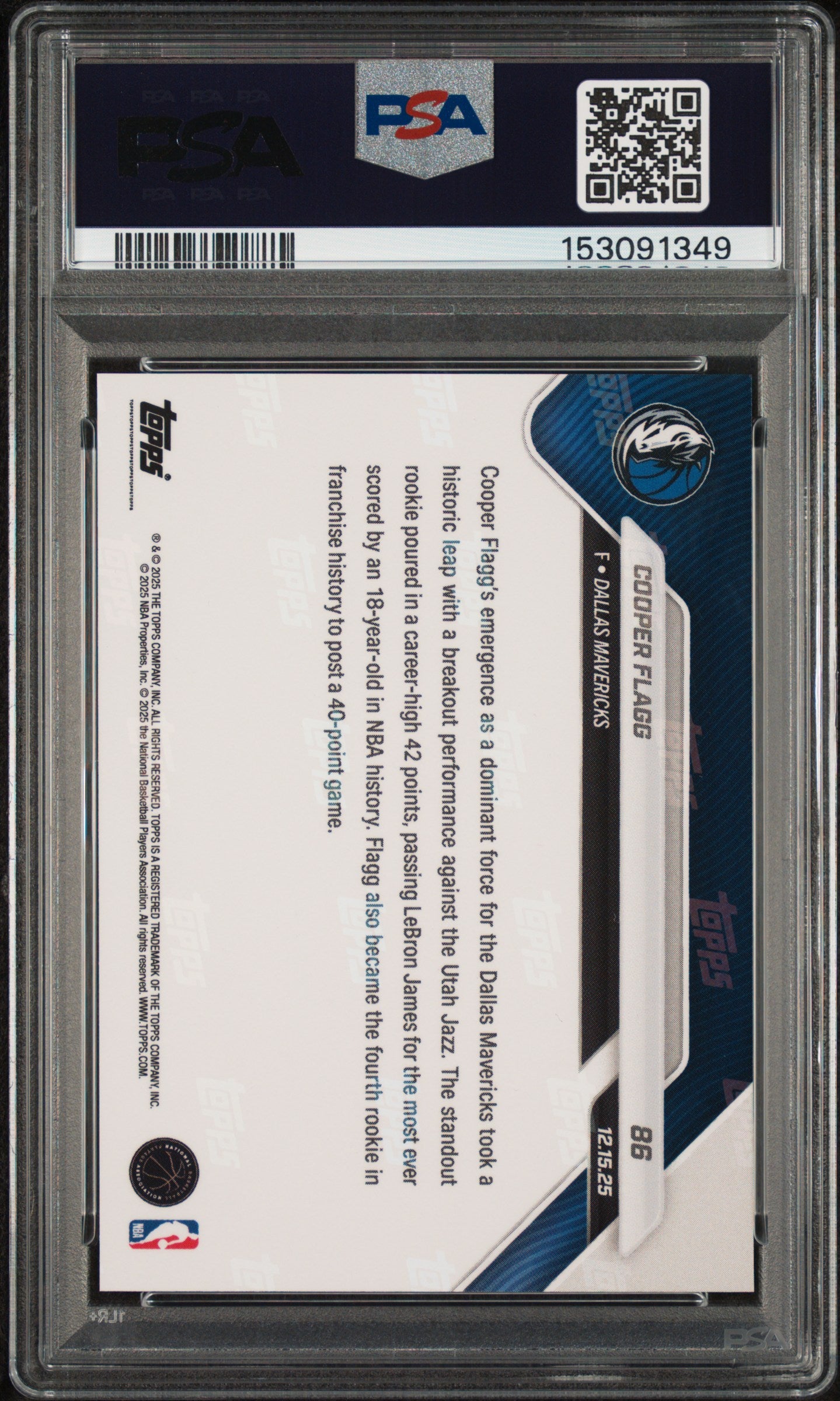 2025-26 Topps Now #86 Cooper Flagg PSA 10
