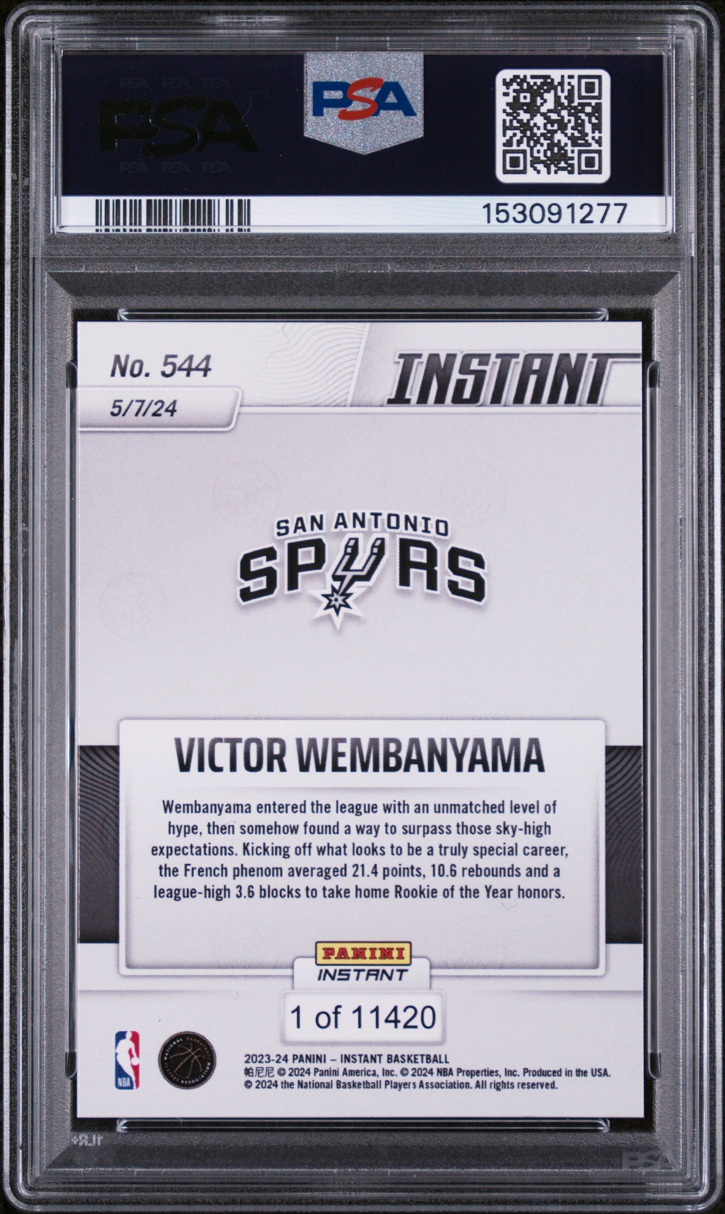 2023-24 Panini Instant NBA #544 Victor Wembanyama PSA 9