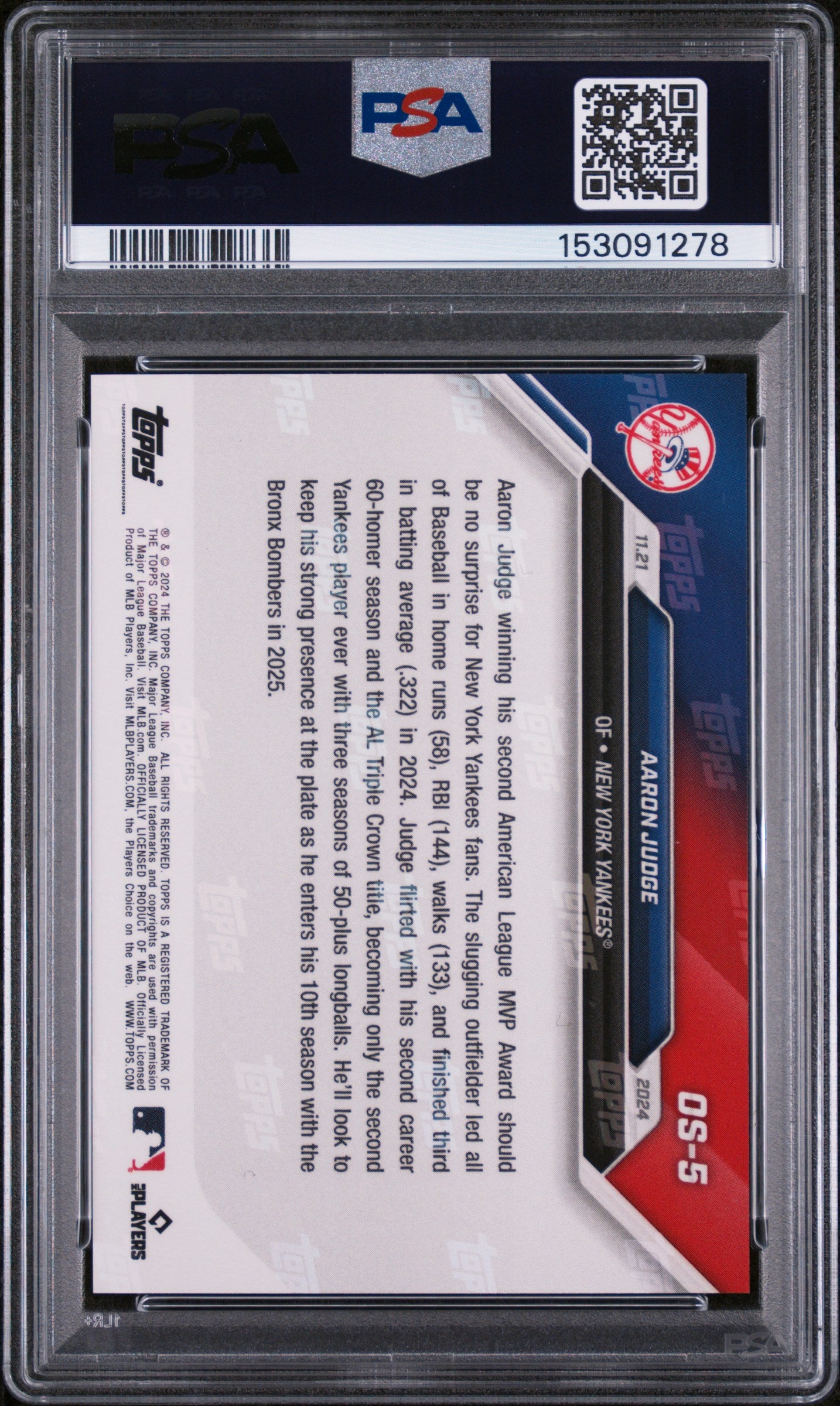 2024-25 Topps Now Off-Season #OS-5 Aaron Judge PSA 10
