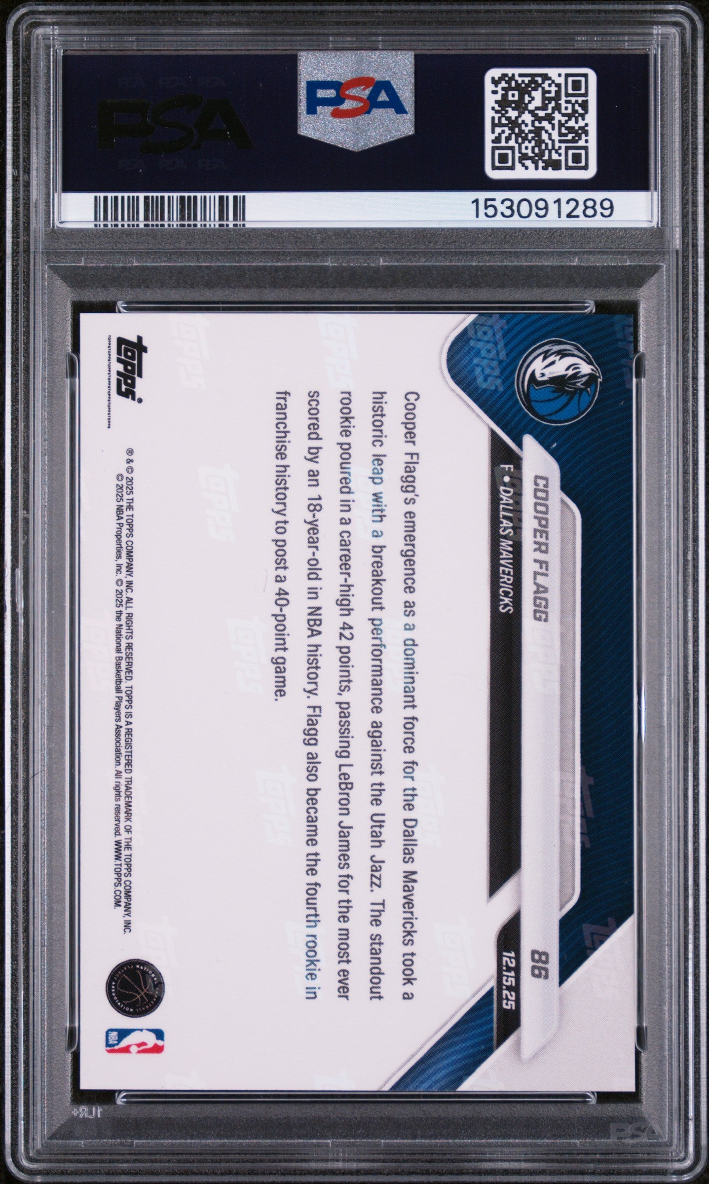 2025-26 Topps Now #86 Cooper Flagg PSA 10