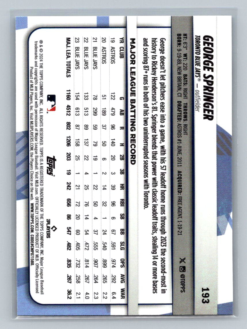 2024 Topps Big League #193 George Springer