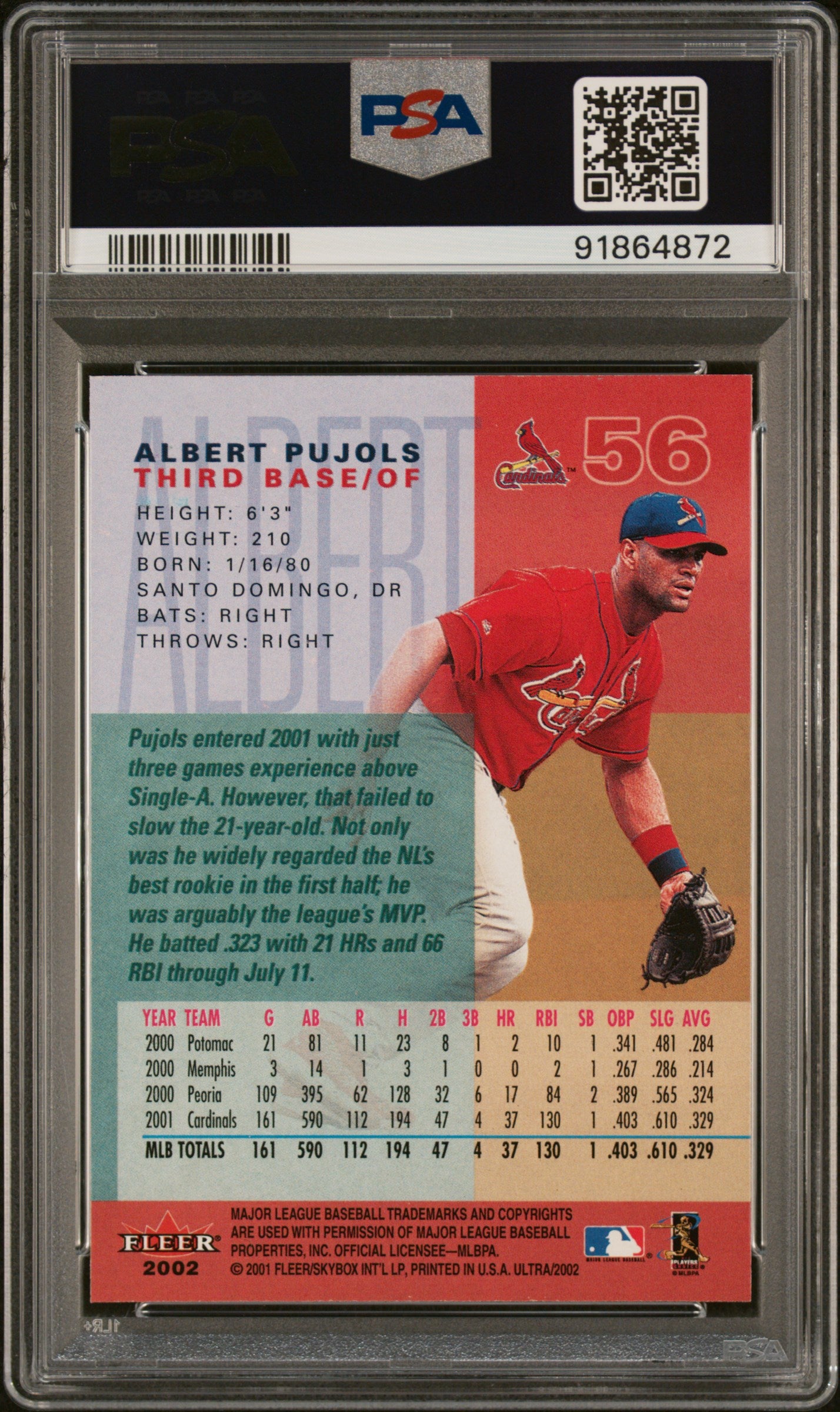 2002 Ultra #56 Albert Pujols PSA 9