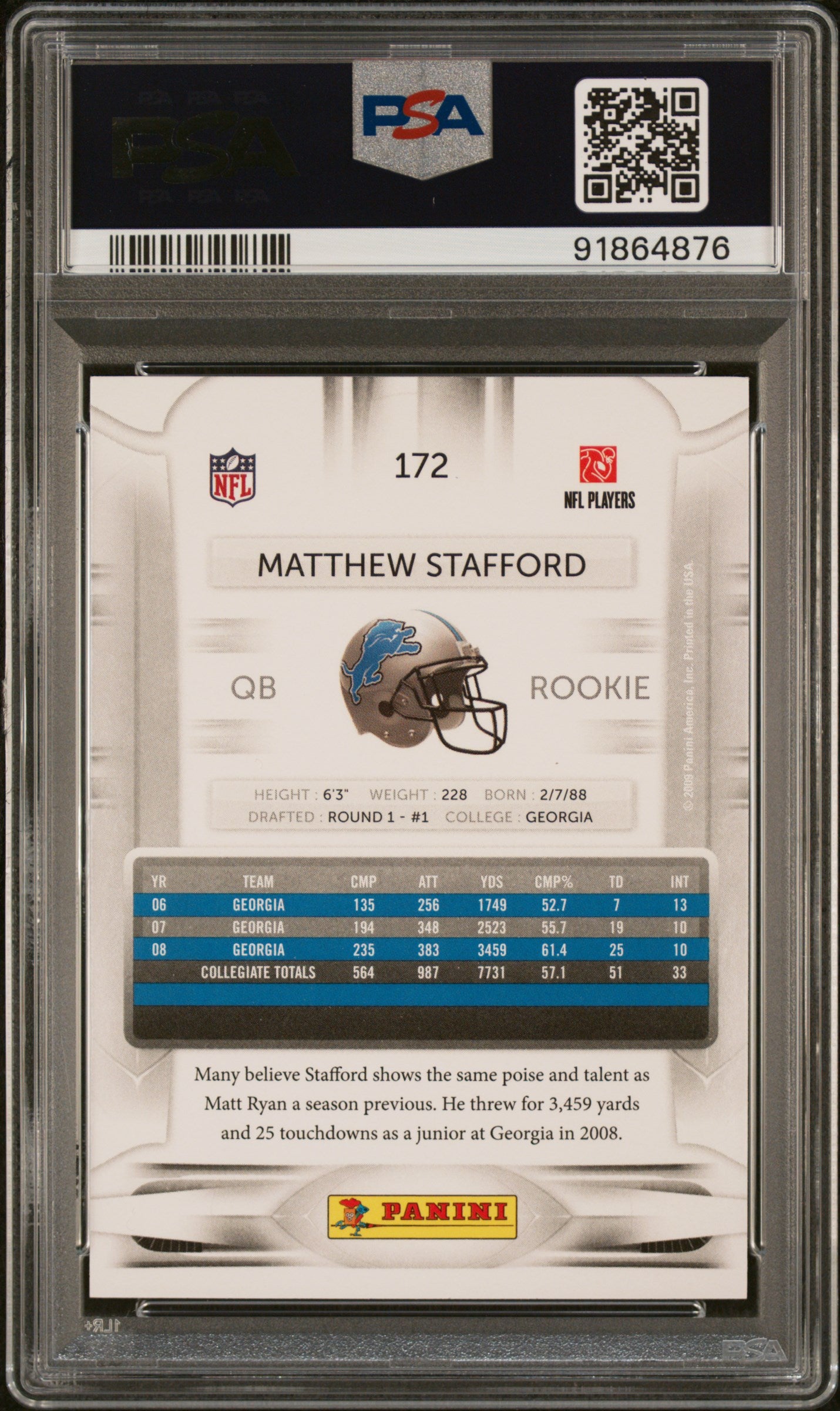 2009 Playoff Prestige #172a Matthew Stafford PSA 9