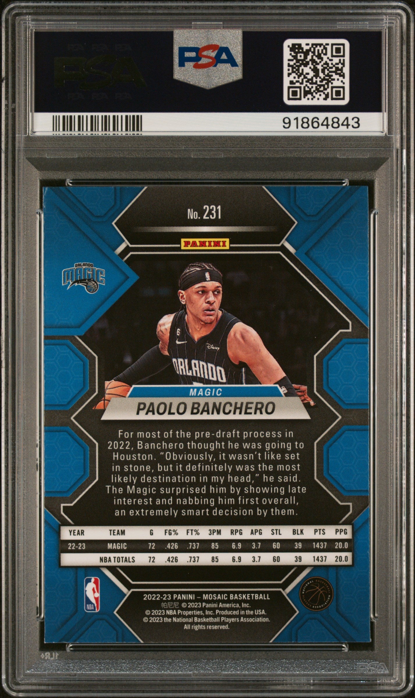 2022-23 Panini Mosaic #231 Paolo Banchero PSA 9