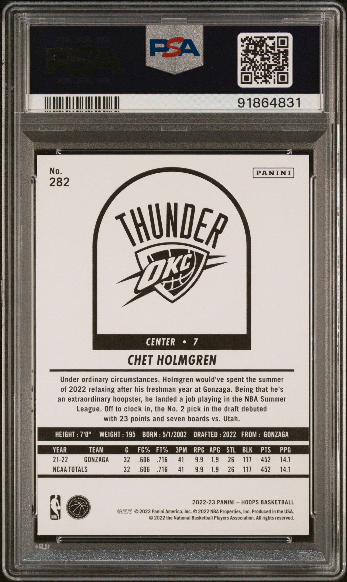 2022-23 Hoops #282 Chet Holmgren PSA 10