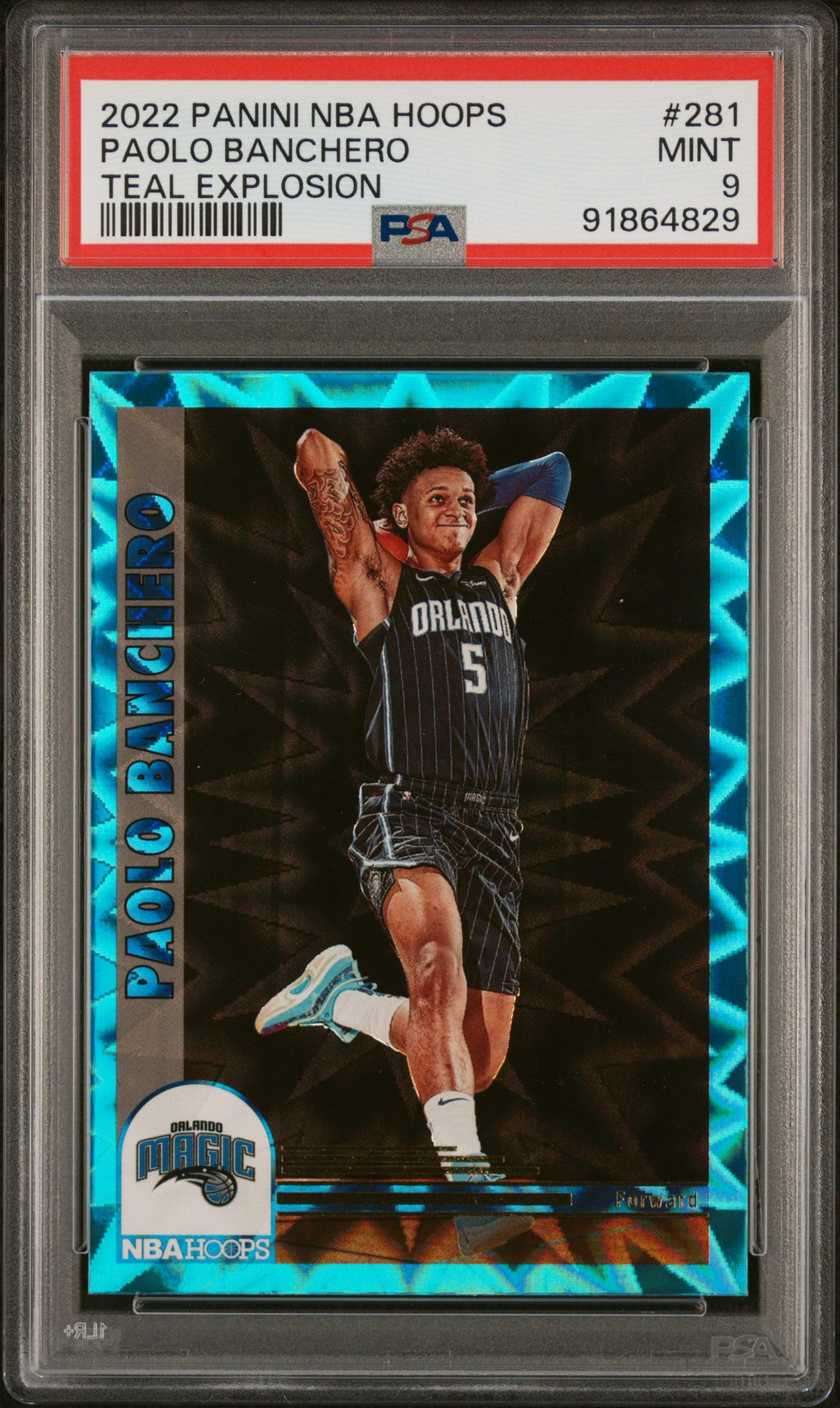 2022-23 Hoops #281 Paolo Banchero Teal Explosion PSA 9