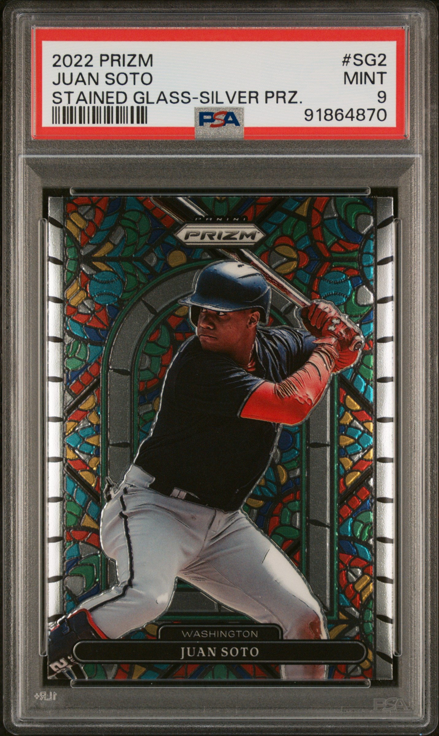 2022 Panini Prizm #SG-2 Juan Soto Stained Glass Silver Prizm PSA 9