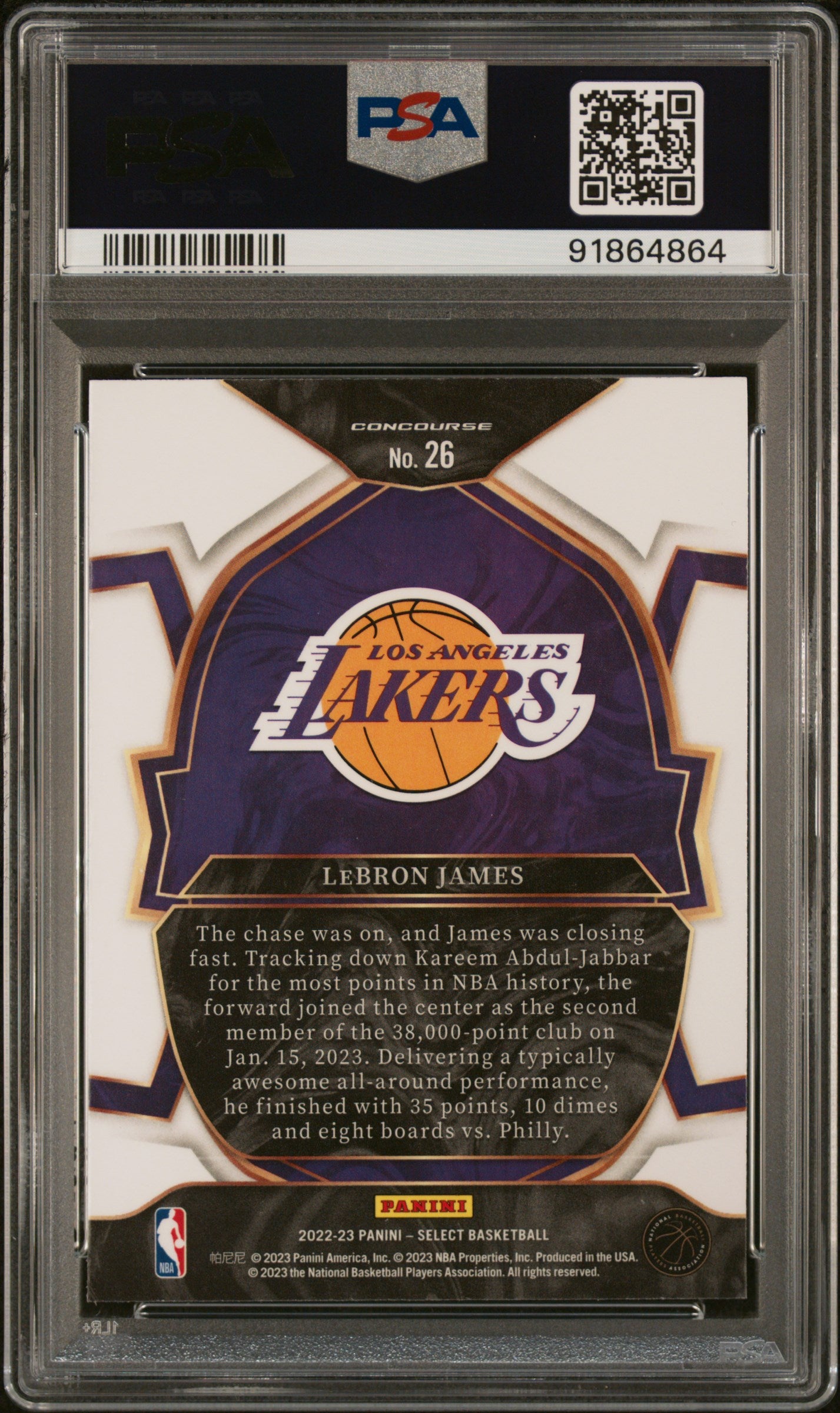 2022-23 Panini Select #26 LeBron James Blue Prizms PSA 10