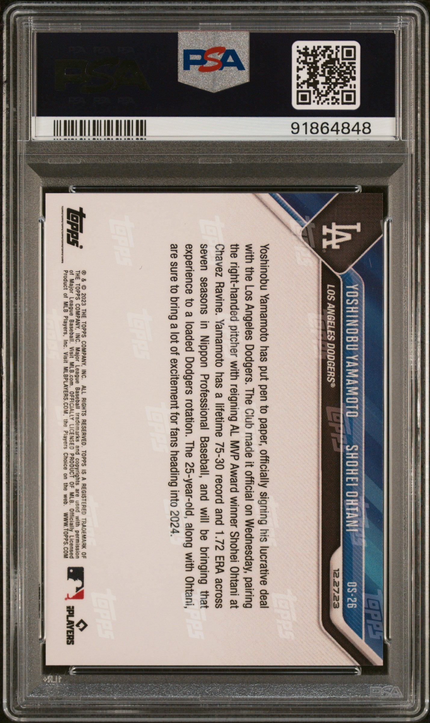 2023-24 Topps Now Off-Season #OS-26 Yoshinobu Yamamoto / Shohei Ohtani PSA 10